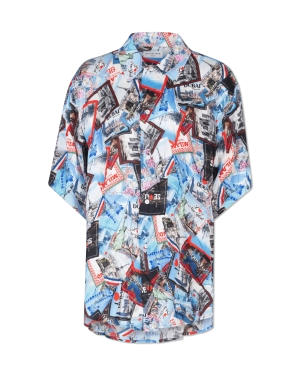 Mix Scarves Silk Short Sleeve Shirt