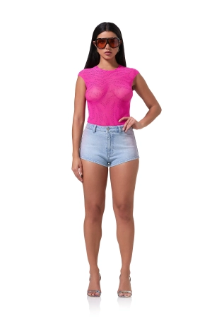 Nina Zebra Rhinestone Top - Glow Pink