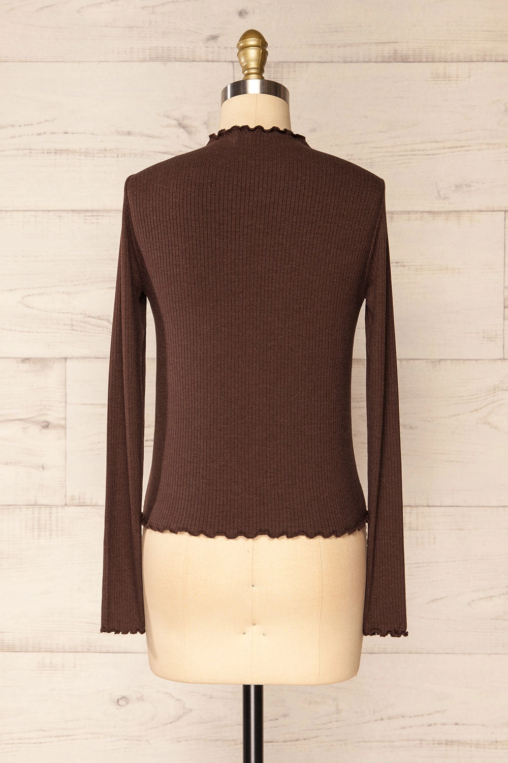 Palencia Brown | Ribbed Long Sleeve Top w/ Frills