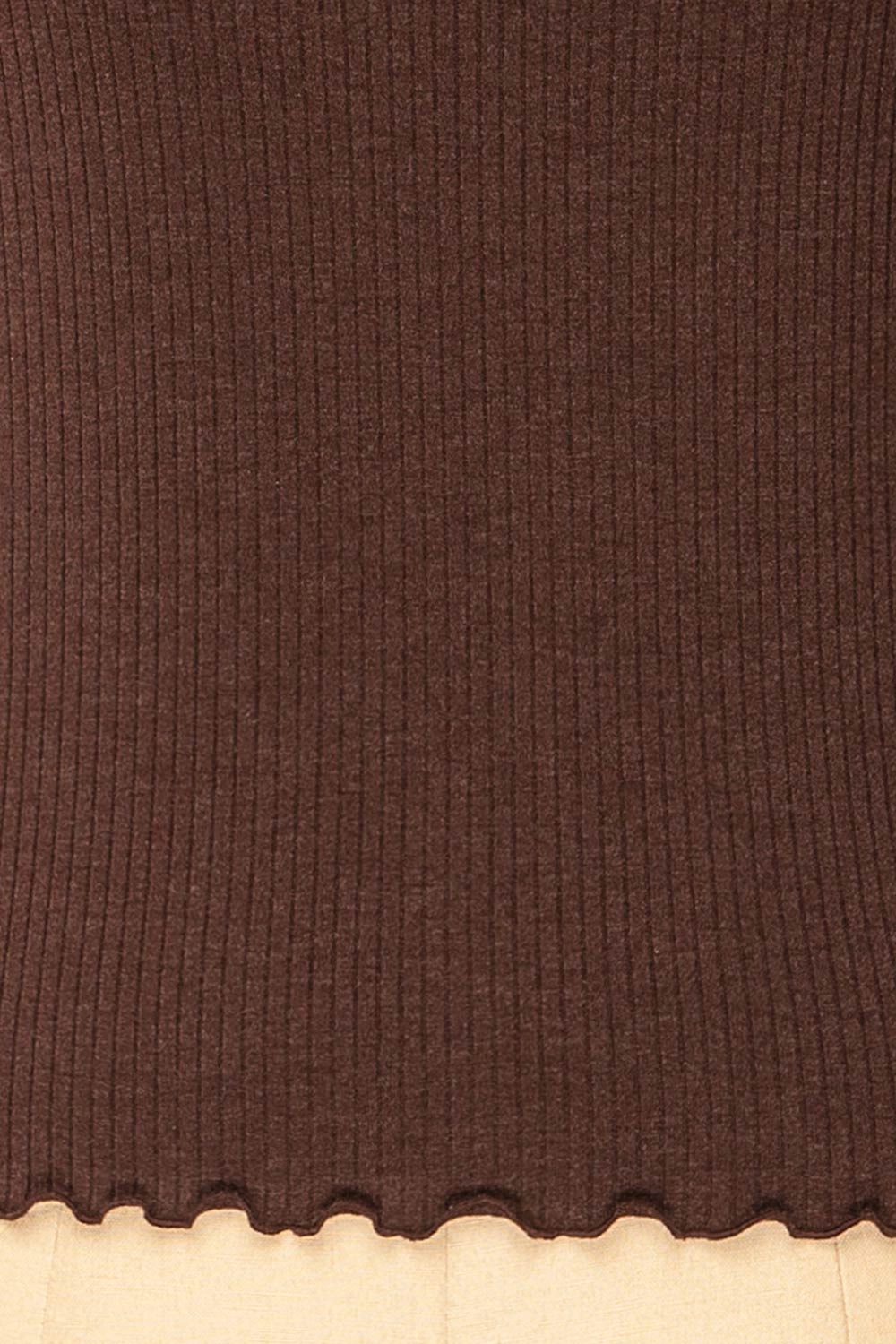 Palencia Brown | Ribbed Long Sleeve Top w/ Frills