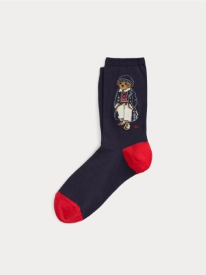 Polo Bear Blue Embroidered Socks