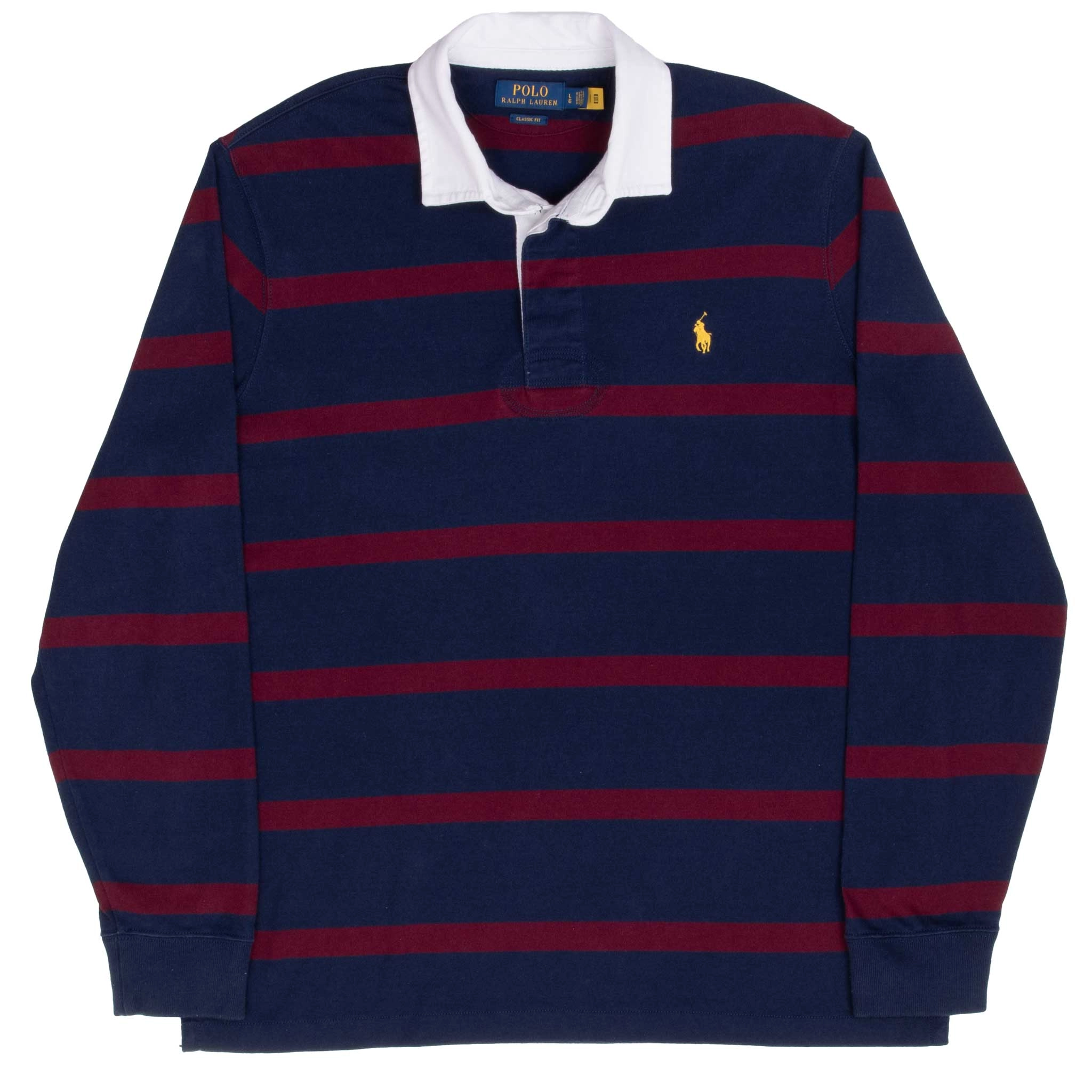 POLO RALPH LAUREN RED & BLUE STRIPED RUGBY POLO SHIRT SIZE LARGE