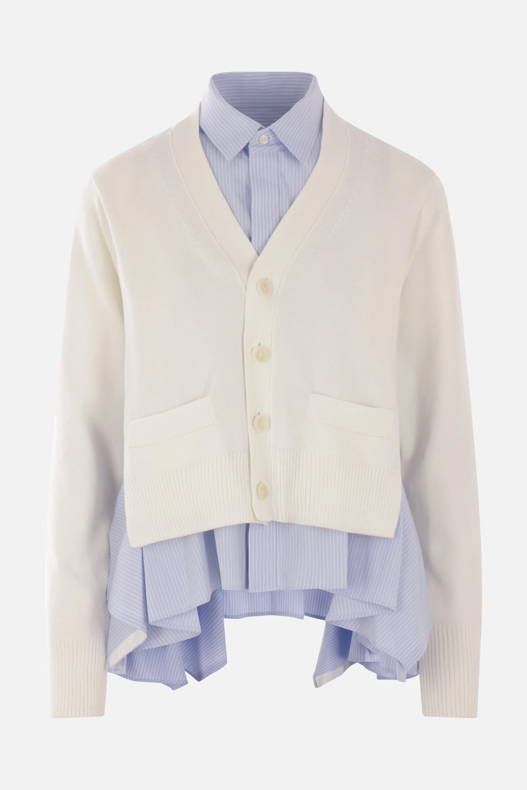 poplin shirt with overlay cardigan