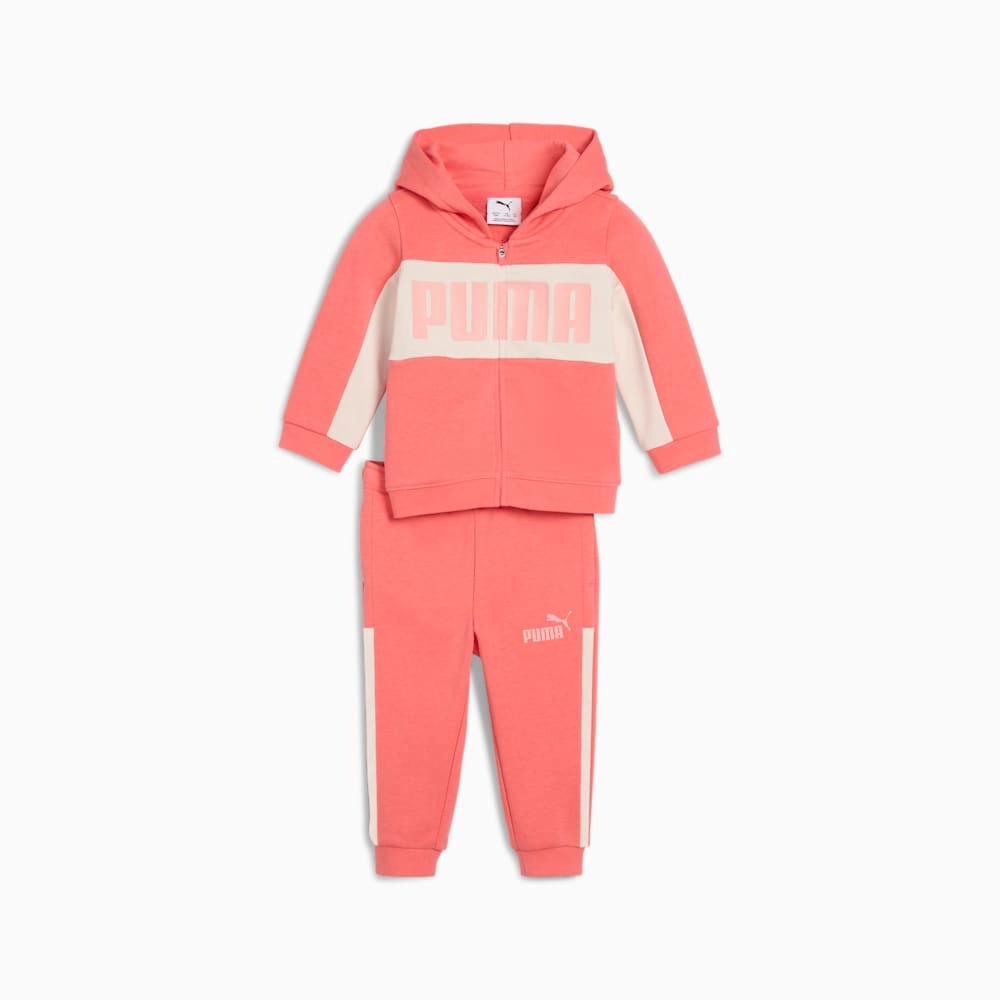 PUMA KID'S MINICATS ESSENTIALS BLOCK PINK FULL ZIP SET
