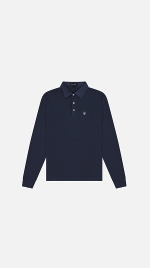 Quiet Golf - Navy Monogram Long Sleeve Polo