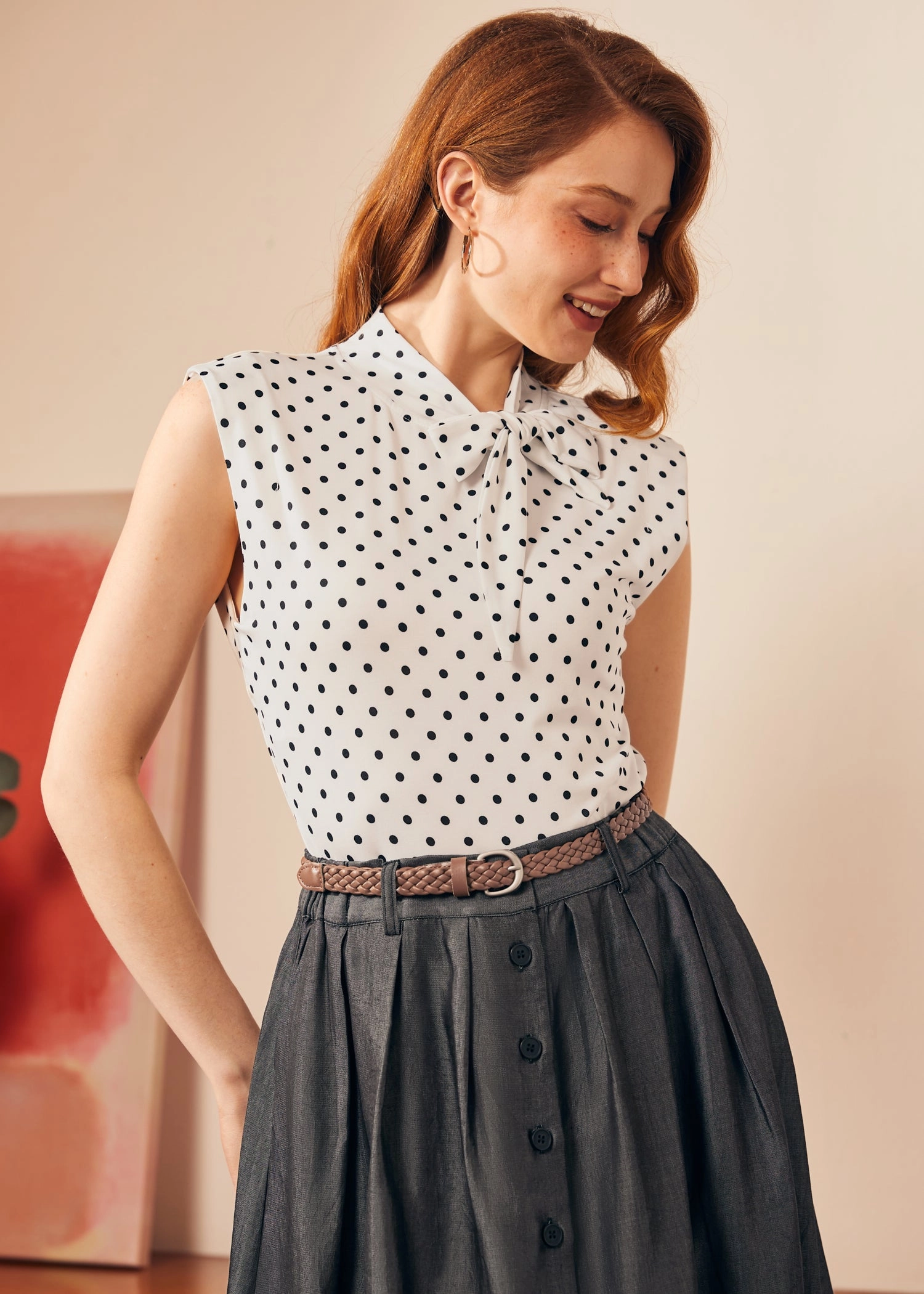 Retro Rendezvous Tie-Neck Top