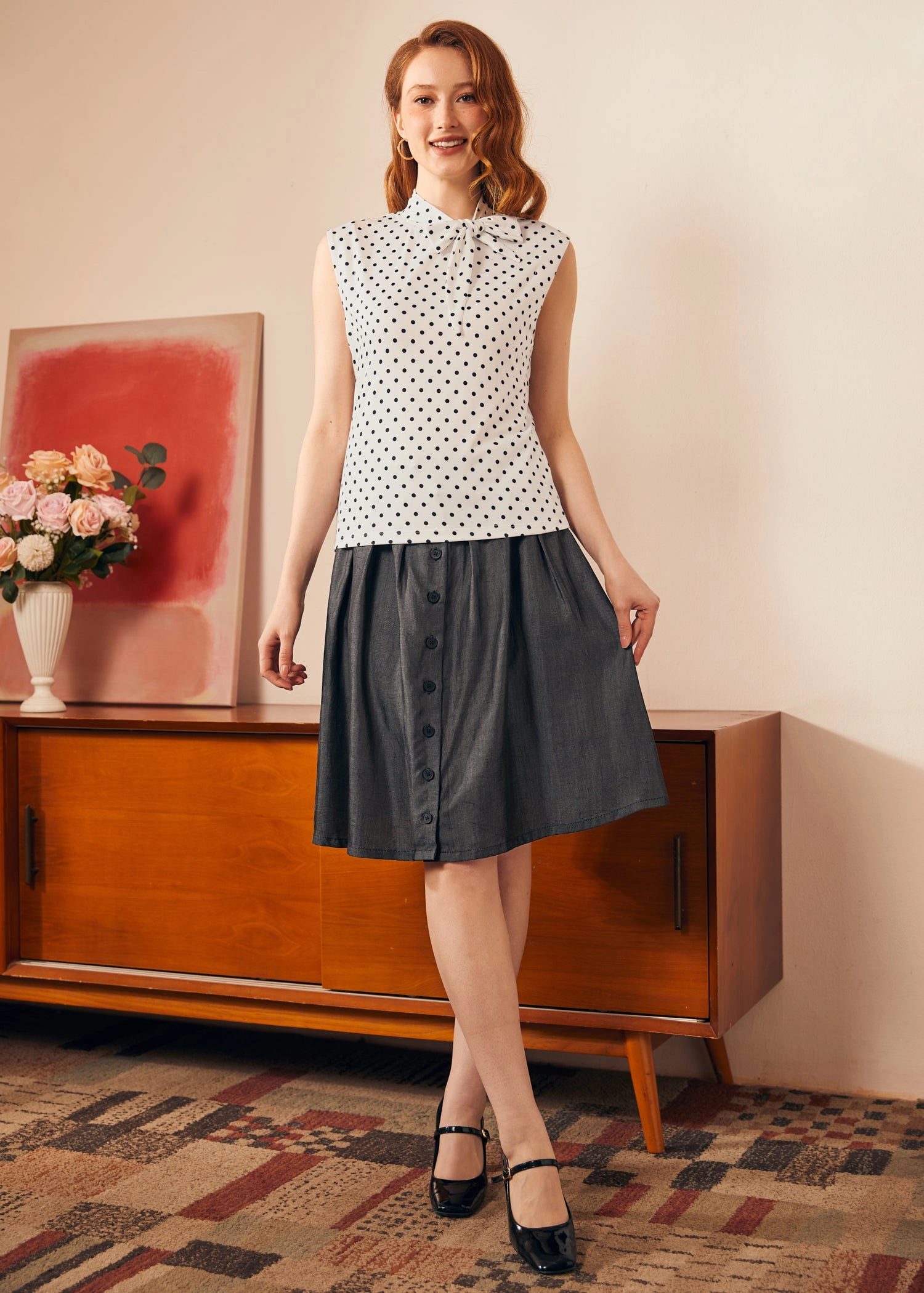 Retro Rendezvous Tie-Neck Top