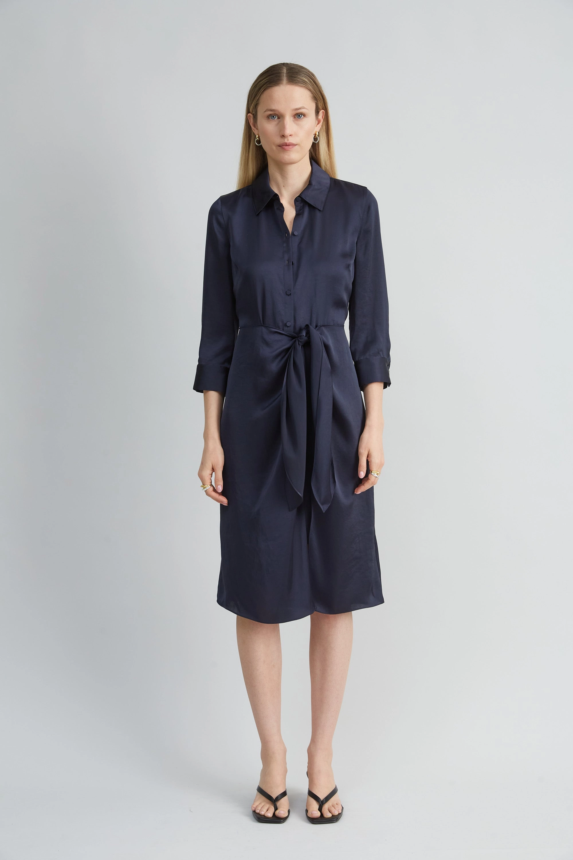 Satin Tie Shirt Dress
