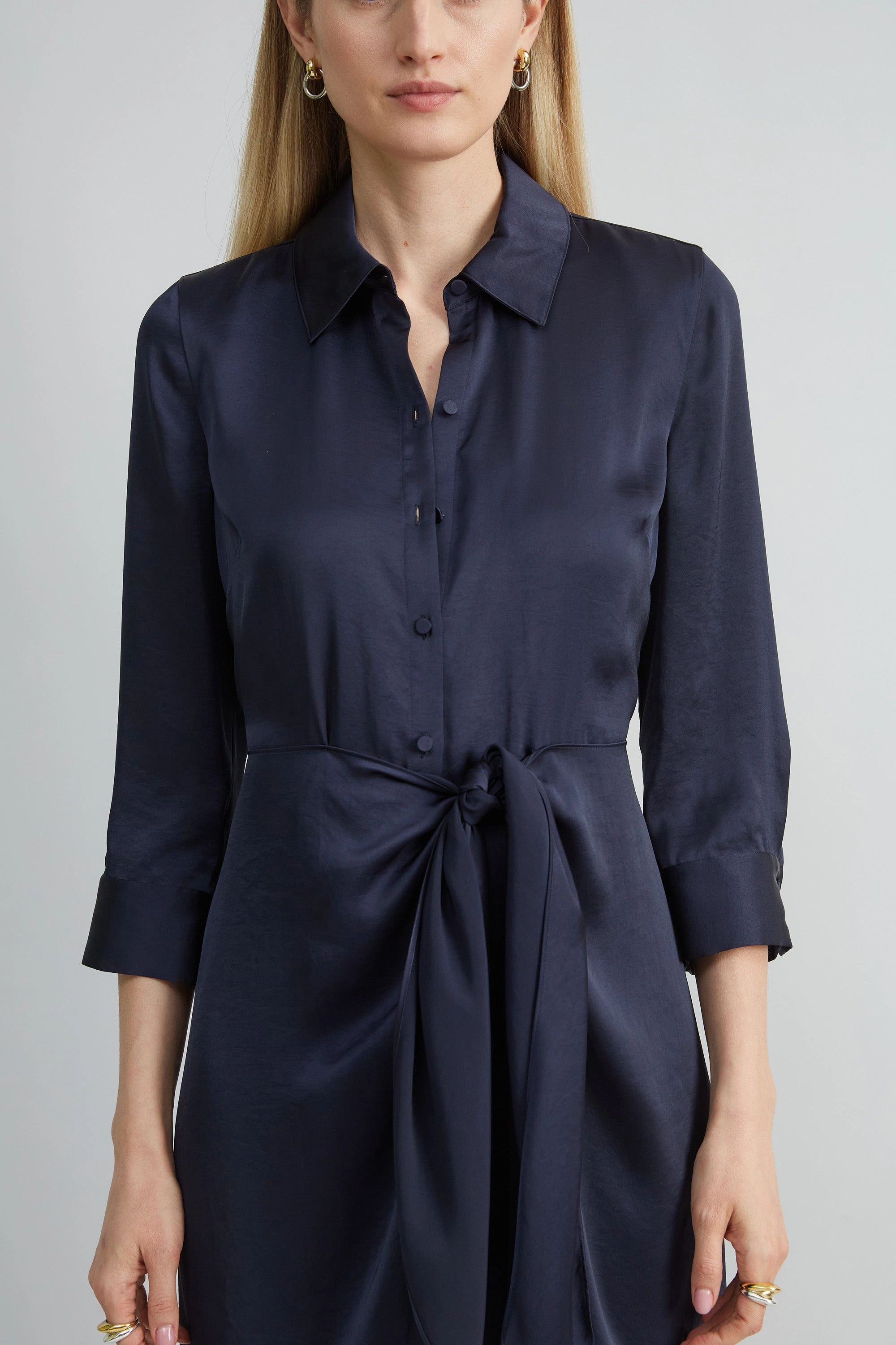 Satin Tie Shirt Dress
