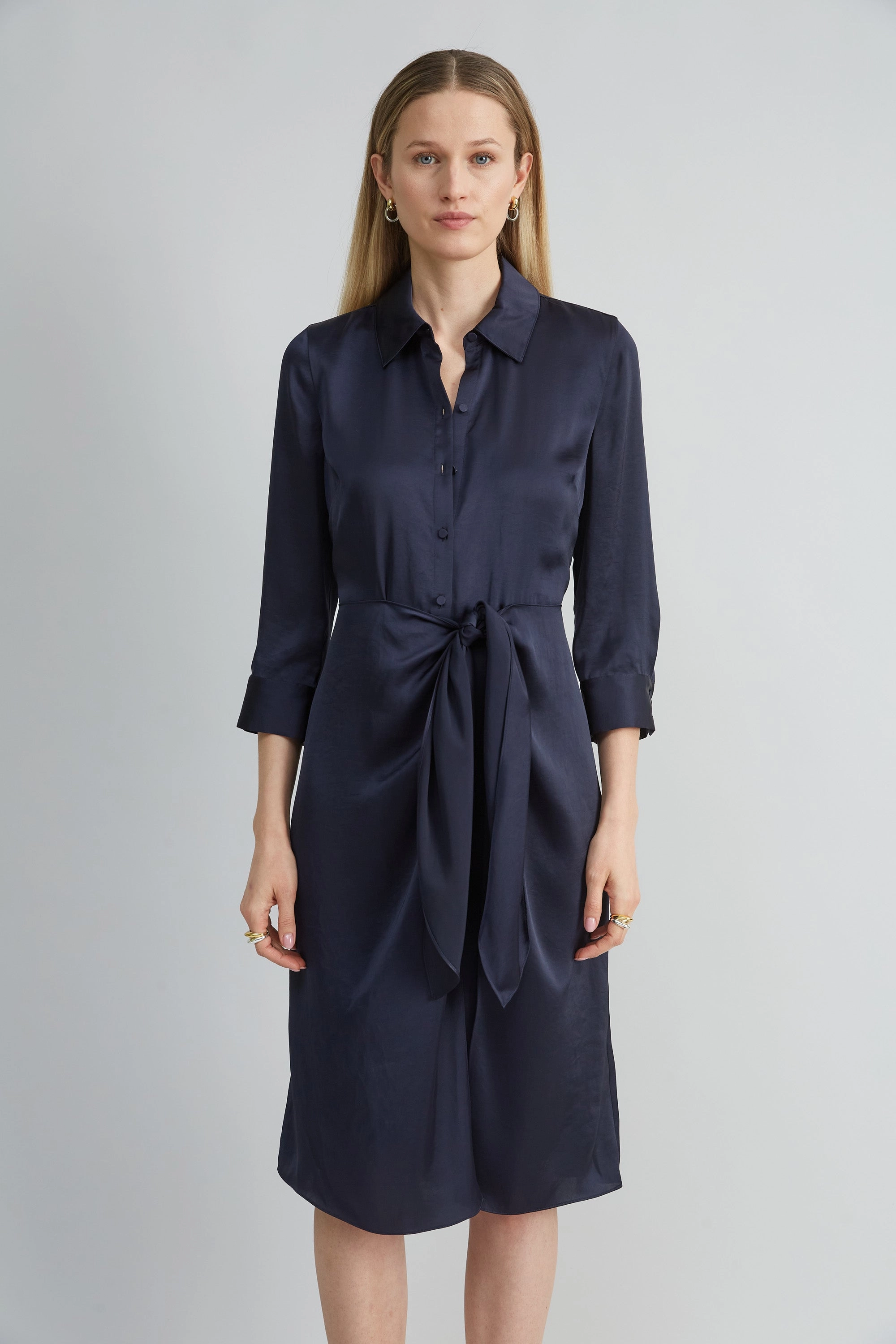 Satin Tie Shirt Dress