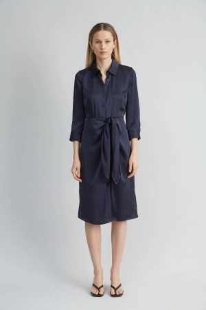 Satin Tie Shirt Dress