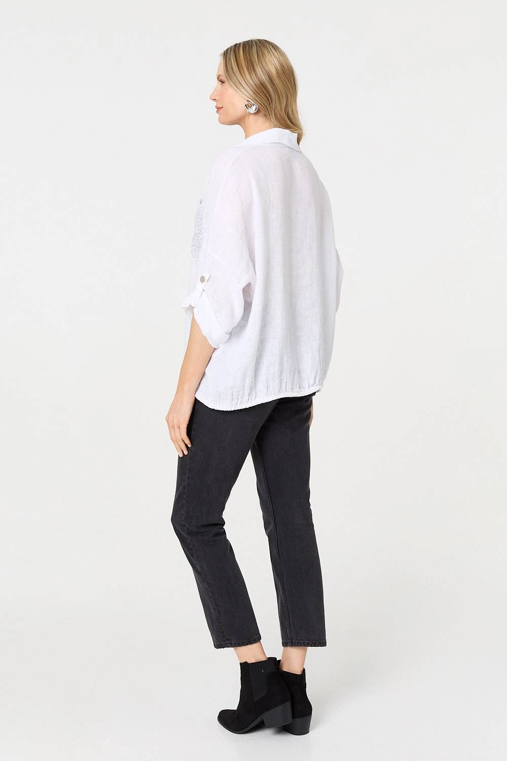 Sequin Detail 3/4 Turn-Up Sleeve Shirt