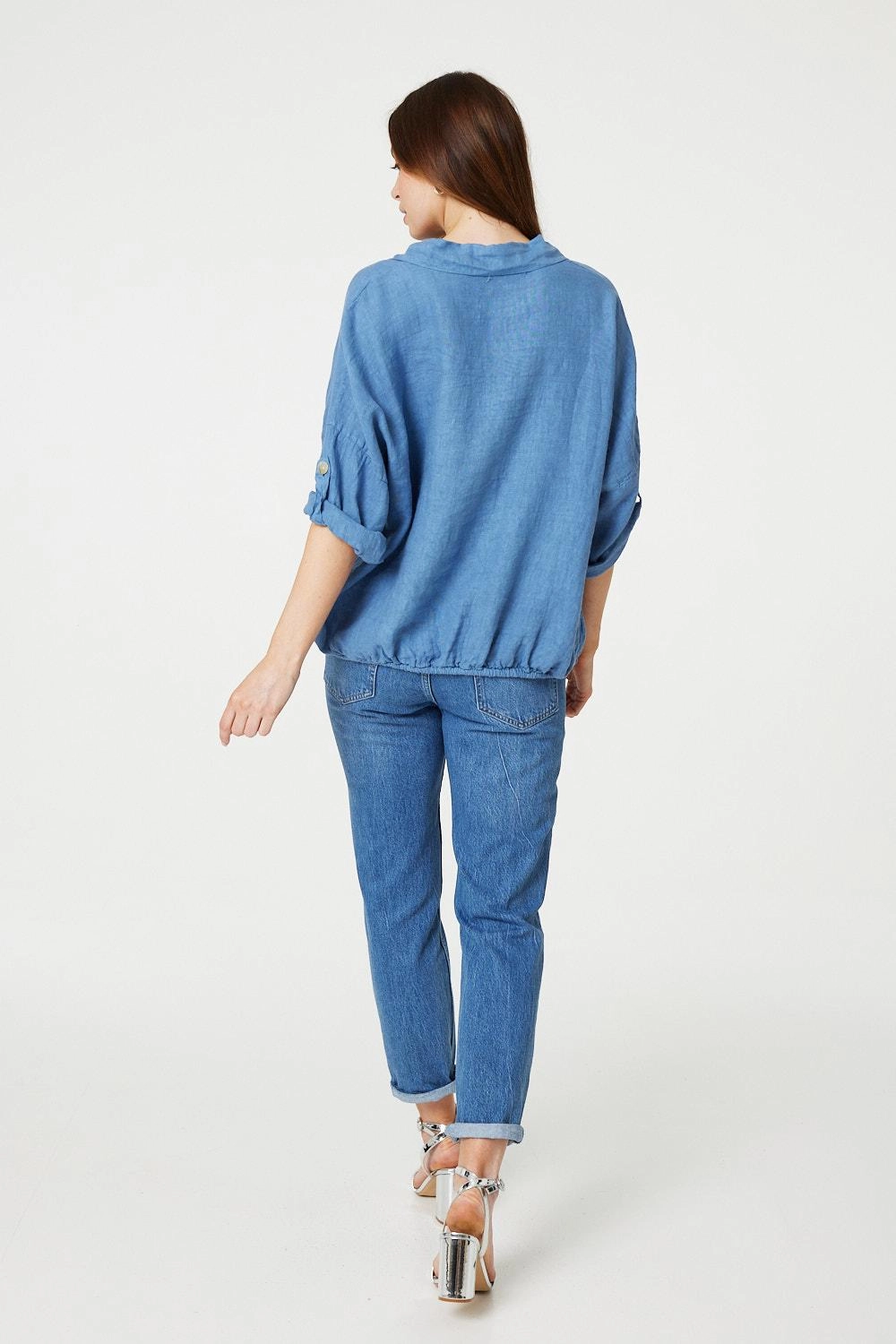 Sequin Detail 3/4 Turn-Up Sleeve Shirt