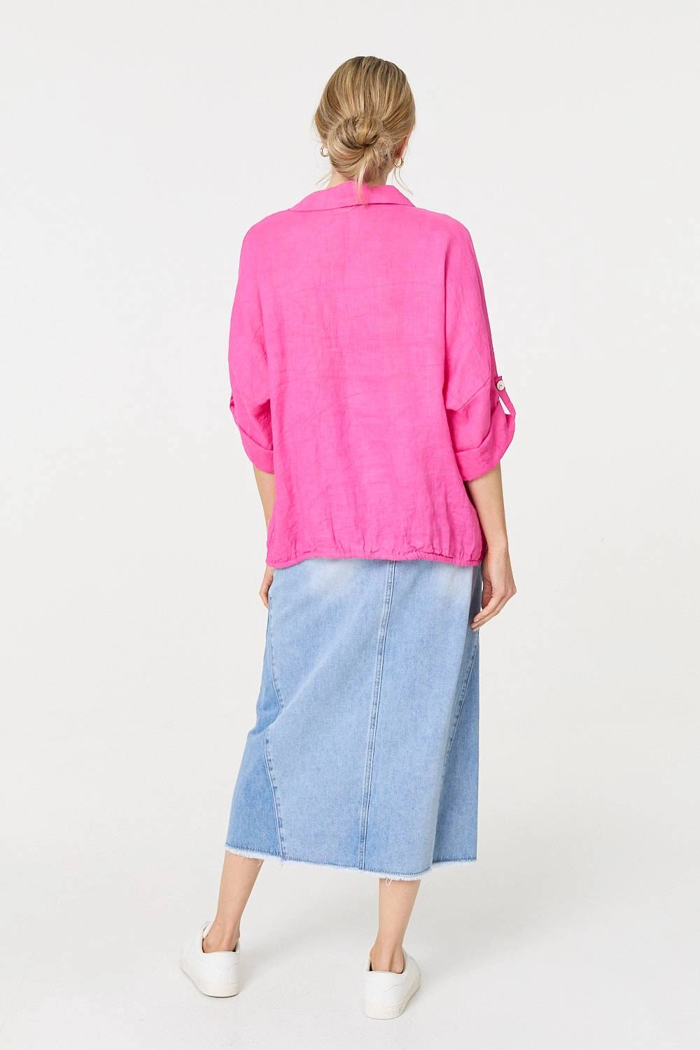 Sequin Detail 3/4 Turn-Up Sleeve Shirt