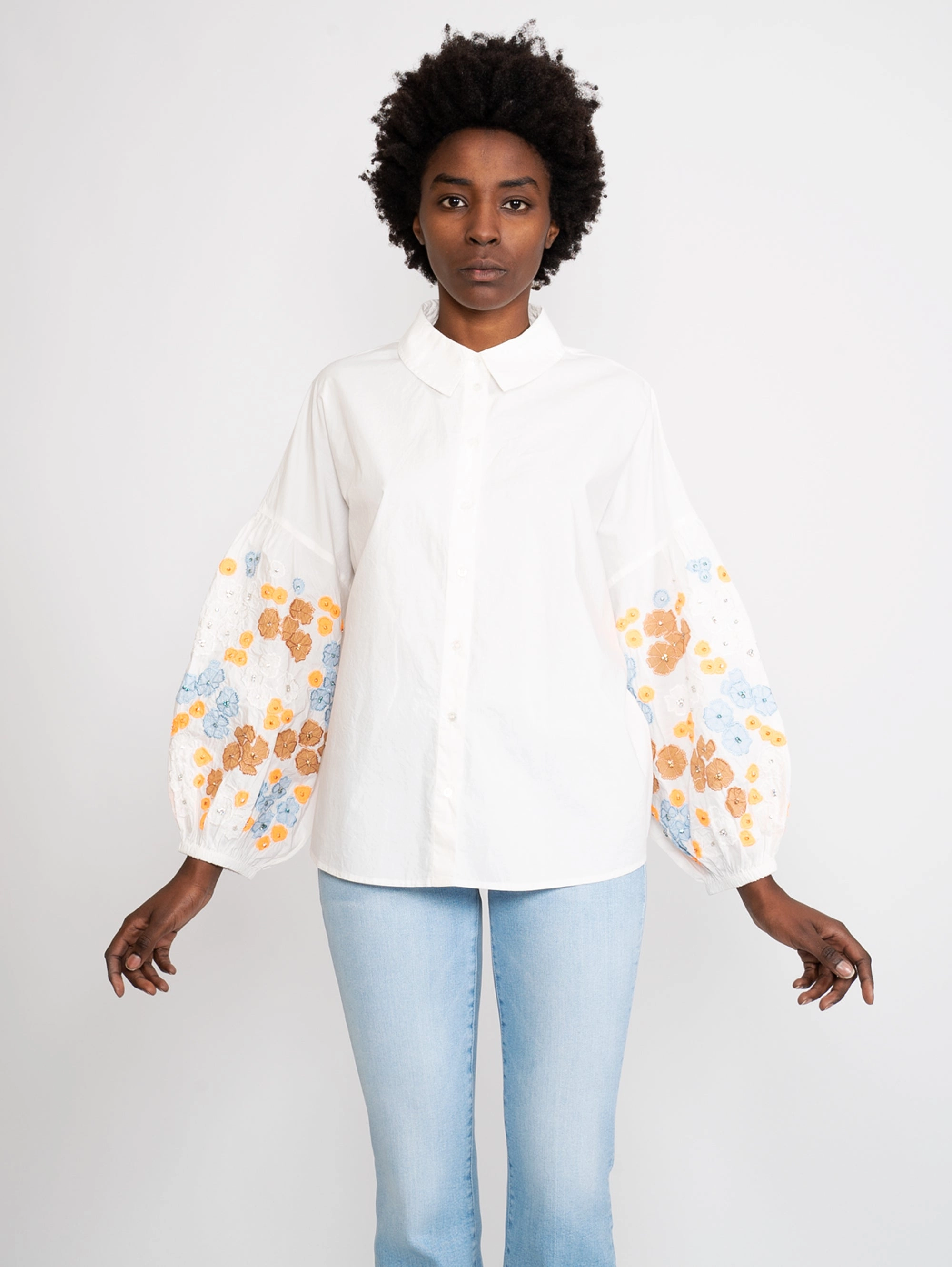 Shirt with White Embroidered Sleeves