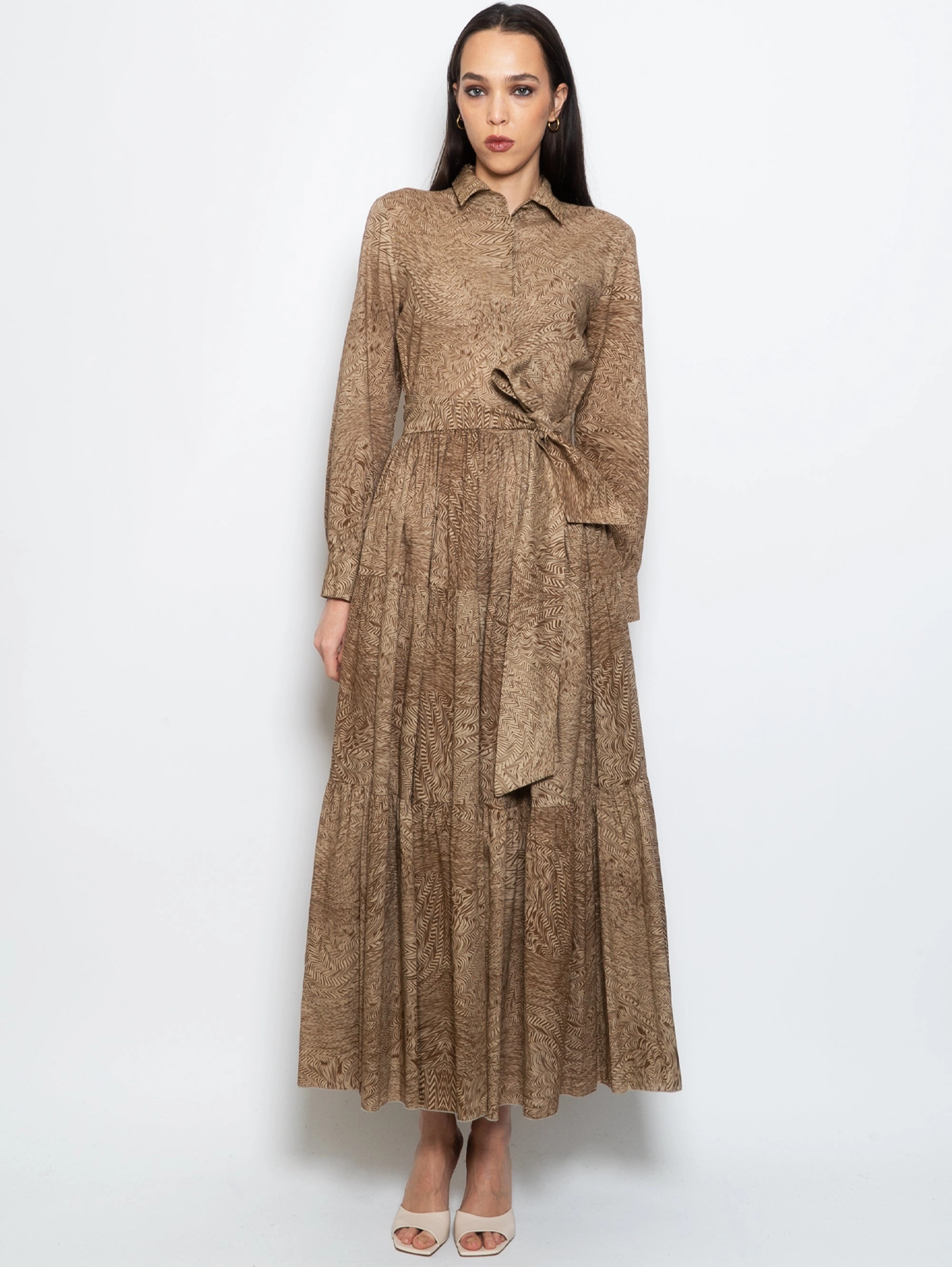 Shirtdress with Cocoa/Sand Geometric Print