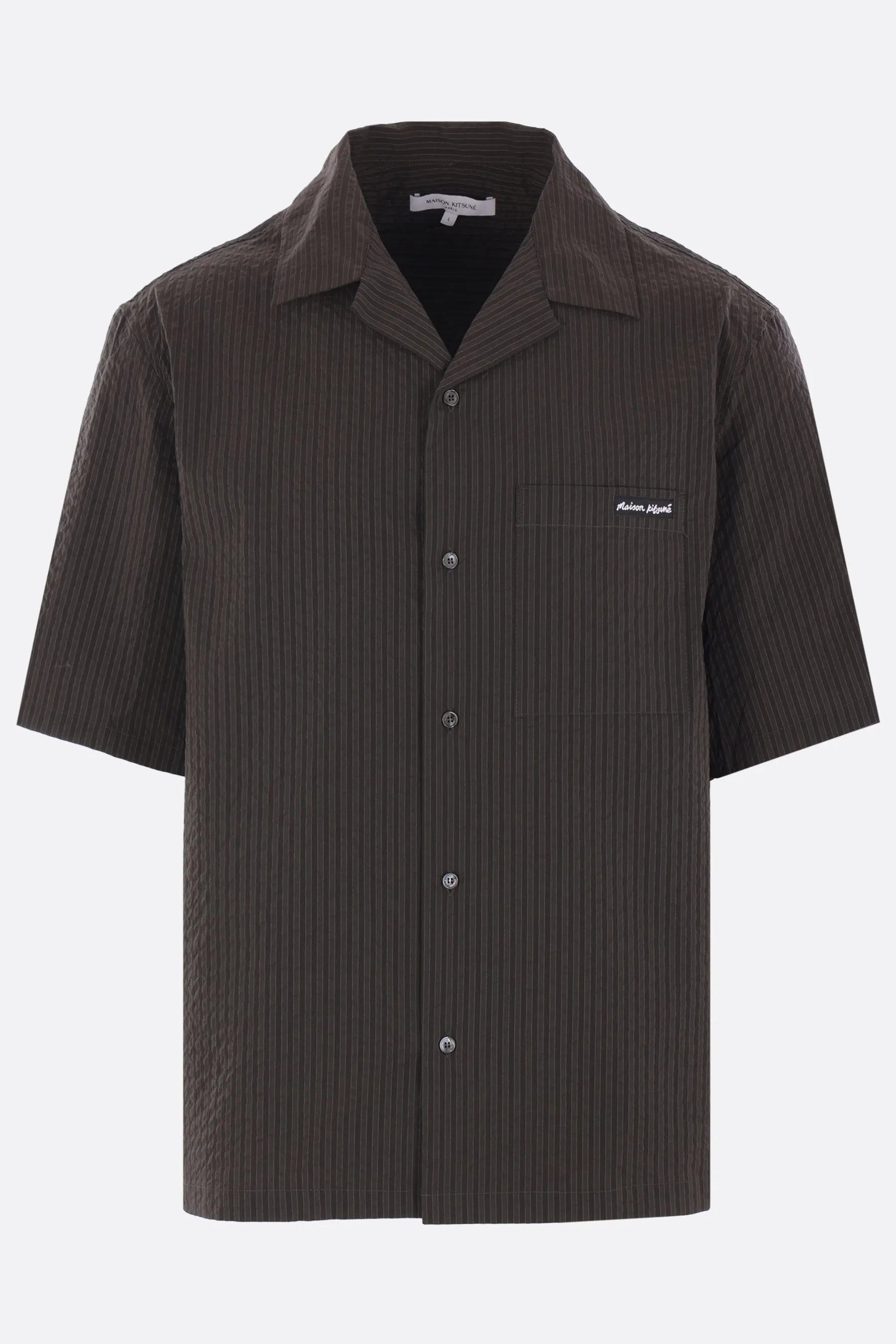 short-sleeve shirt in striped seersucker
