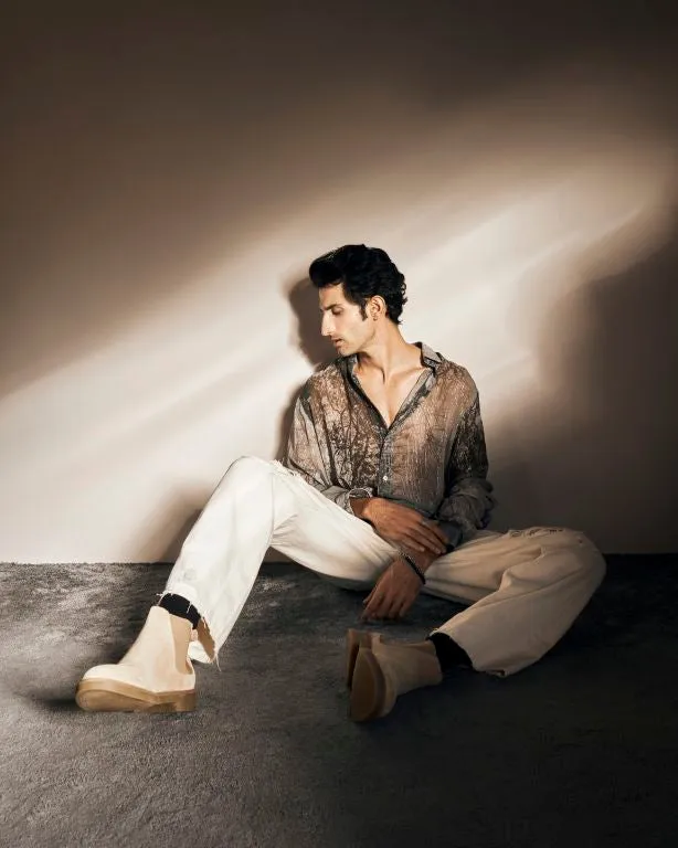 Sidhant in our Forest Printed Lurex Shirt from Matrix Collection