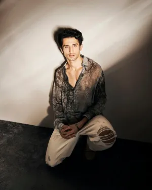 Sidhant in our Forest Printed Lurex Shirt from Matrix Collection