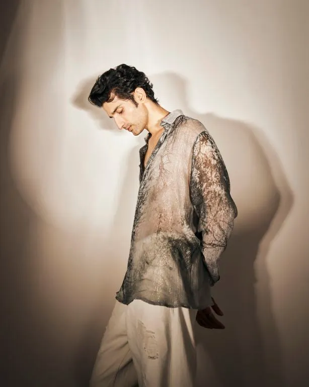 Sidhant in our Forest Printed Lurex Shirt from Matrix Collection