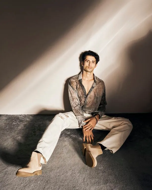 Sidhant in our Forest Printed Lurex Shirt from Matrix Collection