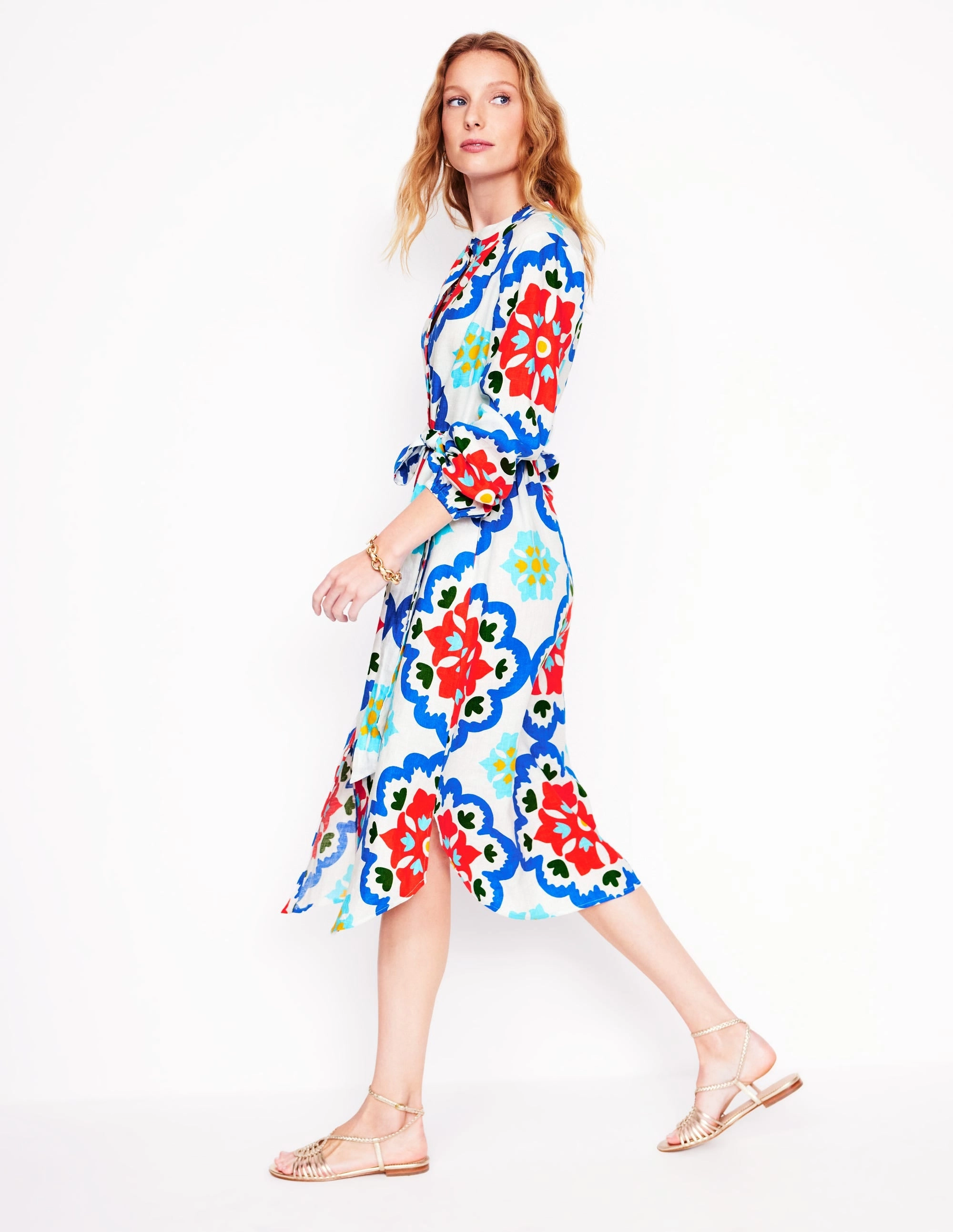 Straight Linen Shirt Dress-Ivory. Bloom Geo