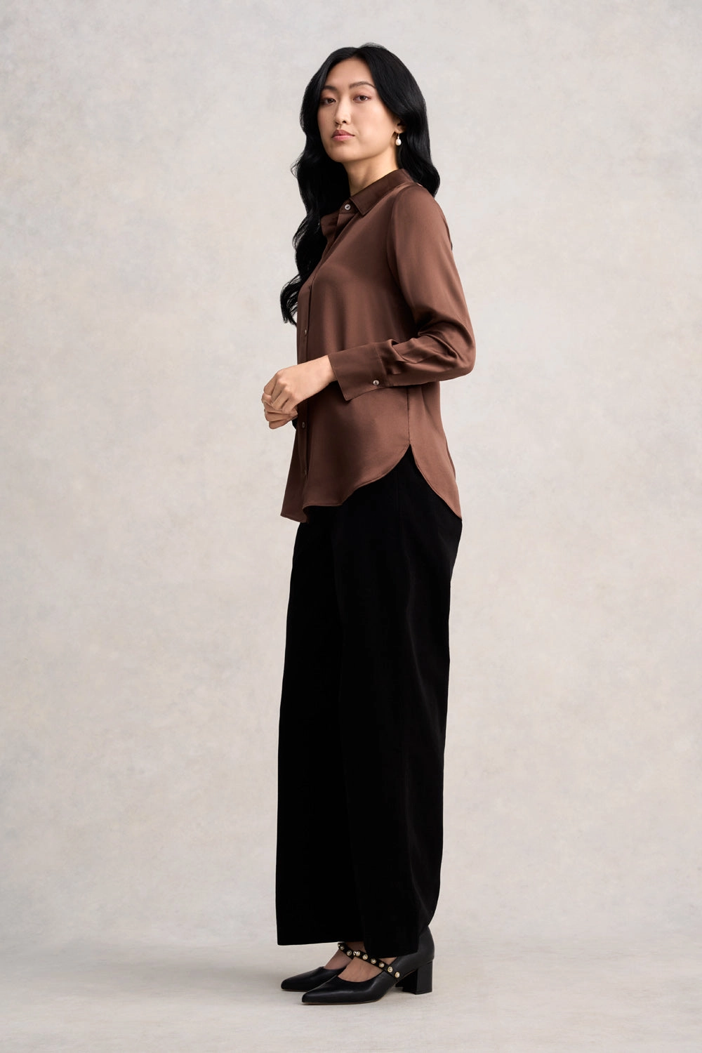 Stretch Silk Shirt - Coffee