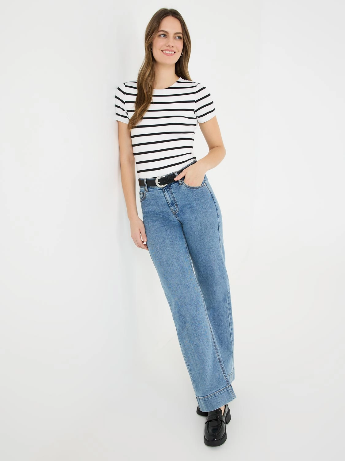 Striped Double Layer Crew Neck T-Shirt
