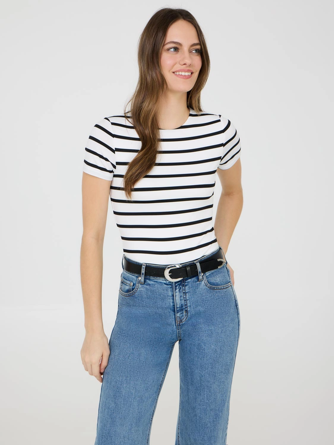 Striped Double Layer Crew Neck T-Shirt