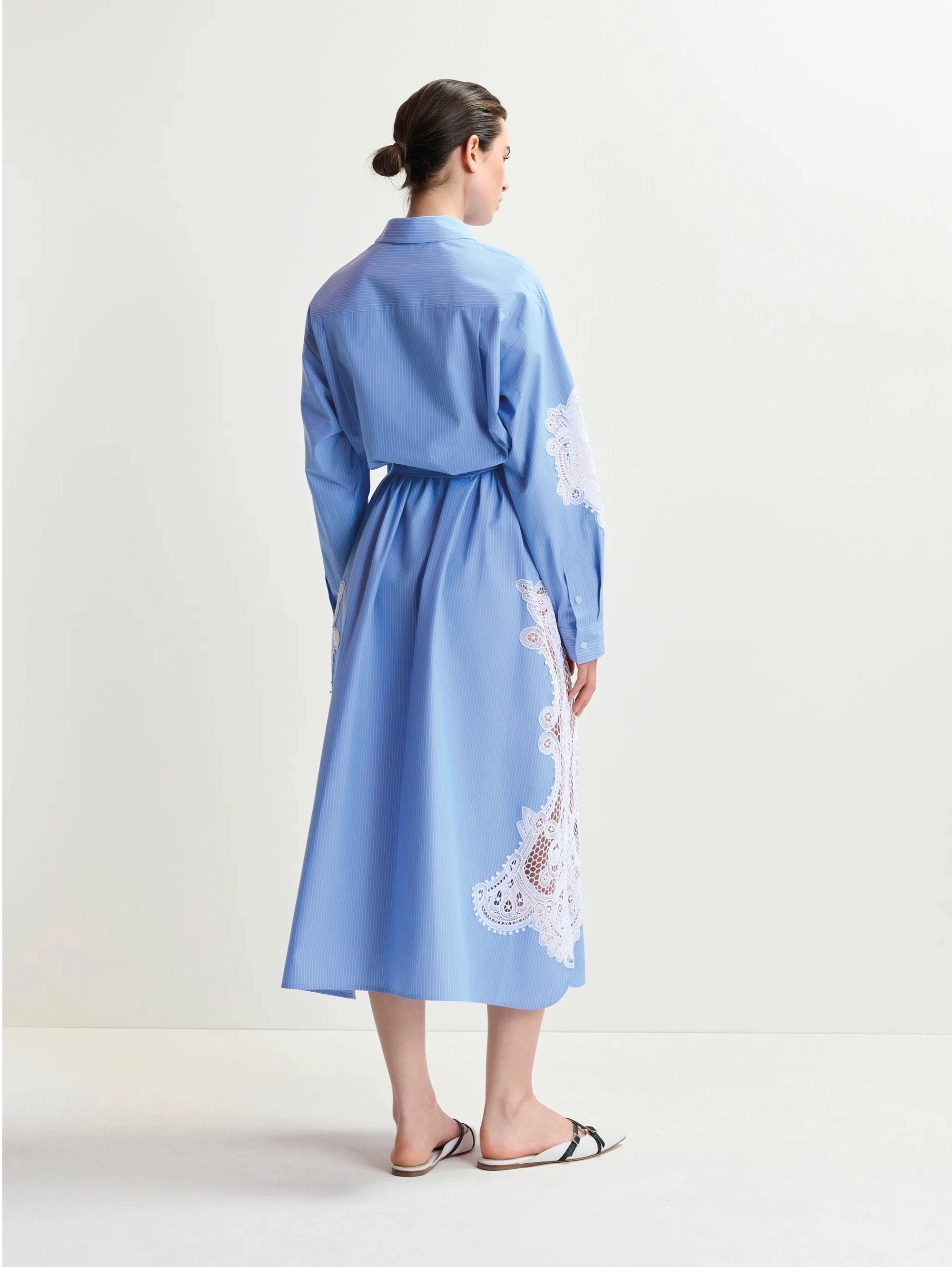 Striped Shirt Dress with Blue/White Lace