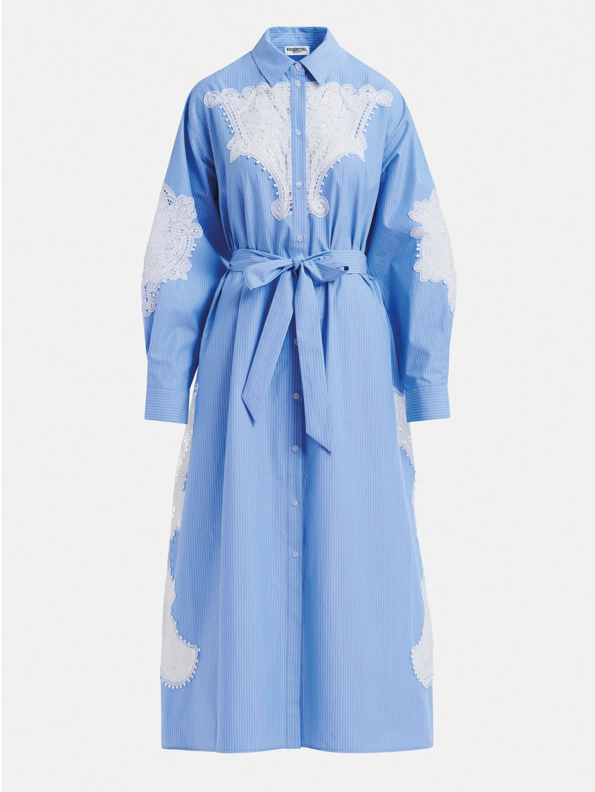 Striped Shirt Dress with Blue/White Lace