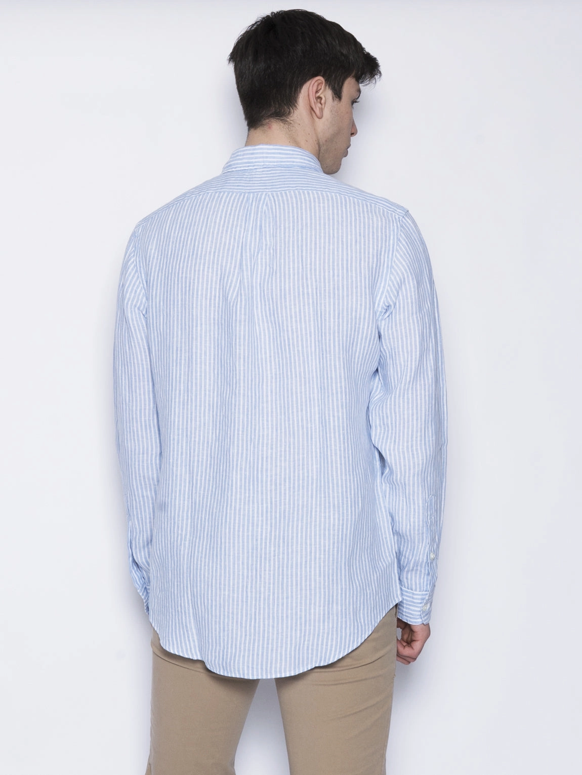 Striped Shirt in White / Light Blue Linen