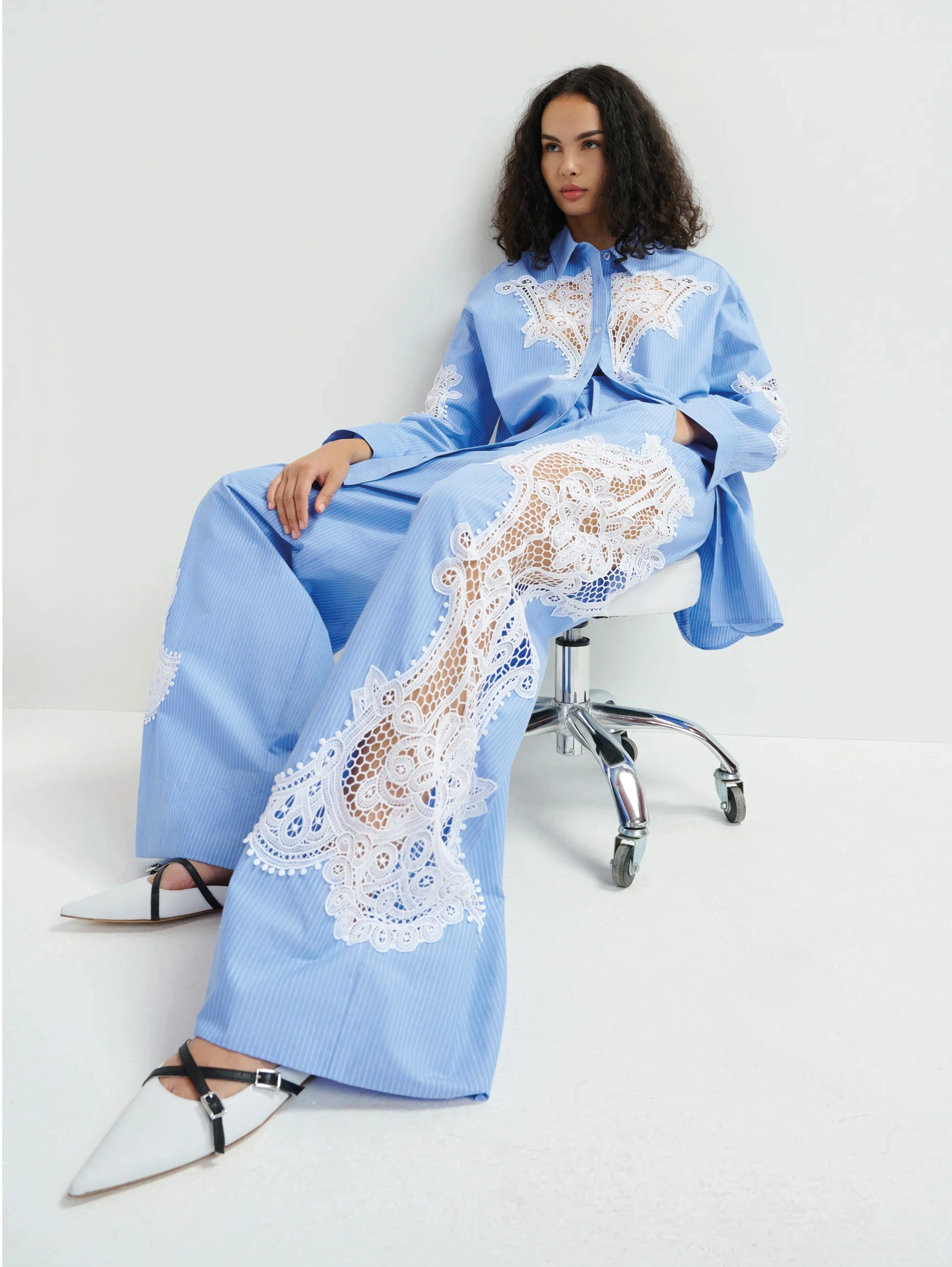 Striped Shirt with Blue/White Lace