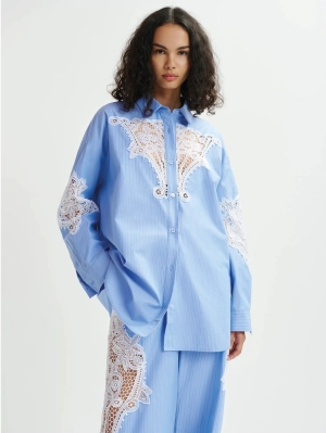 Striped Shirt with Blue/White Lace