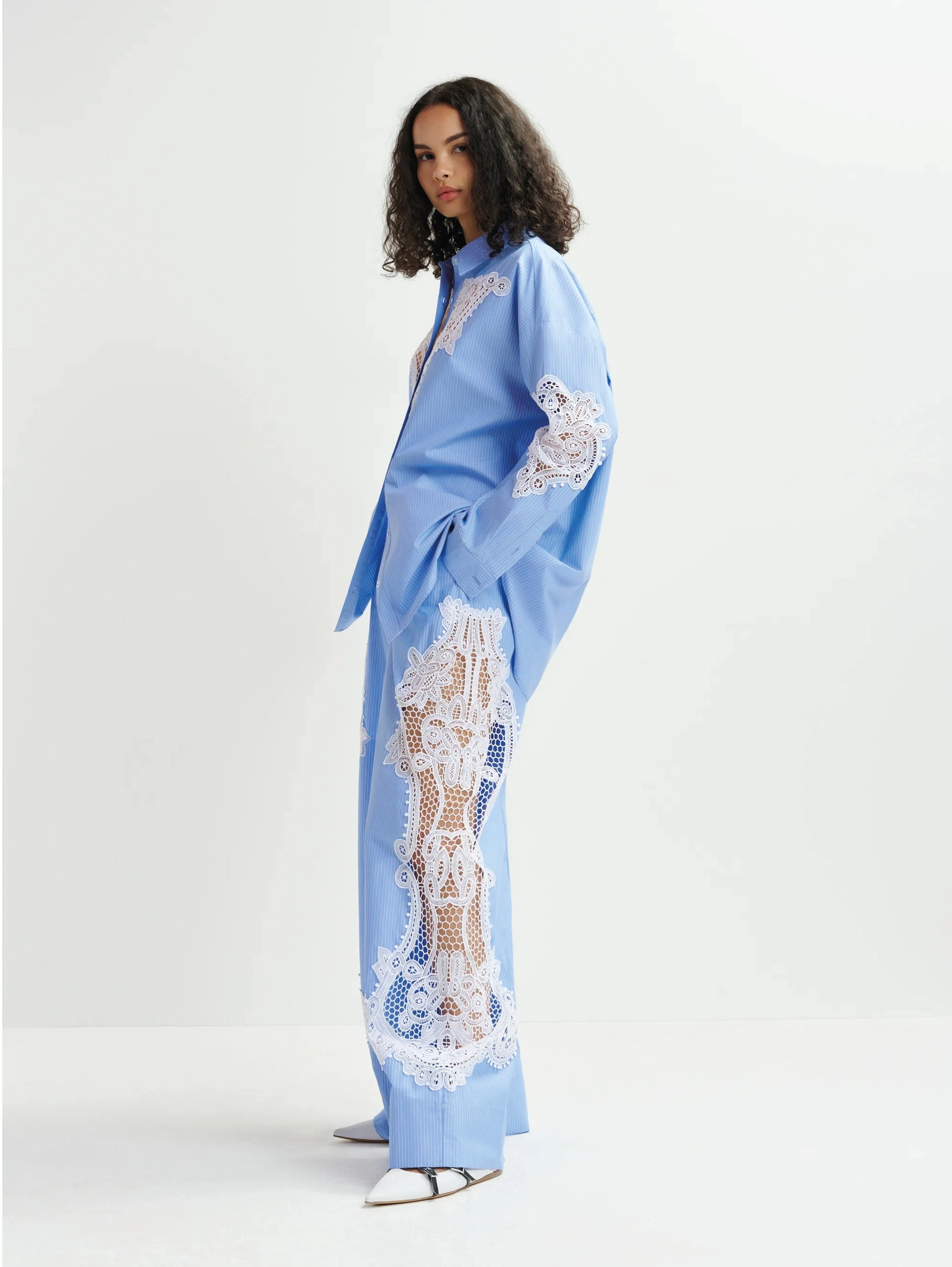 Striped Shirt with Blue/White Lace