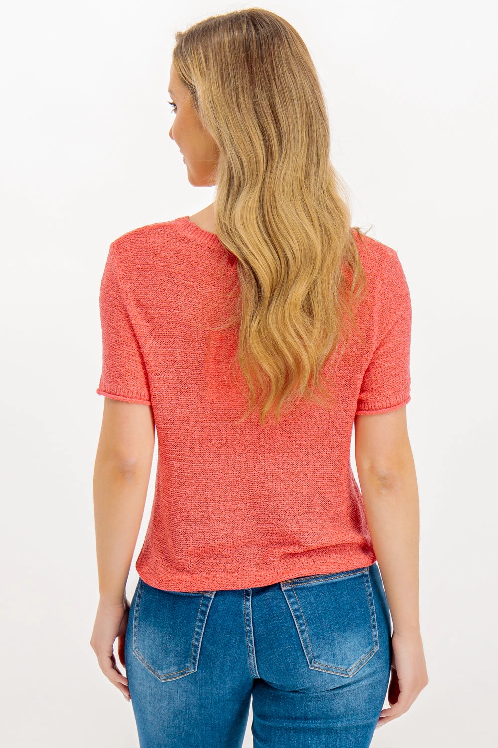 Sunny Coral Rose Short Sleeve Knit