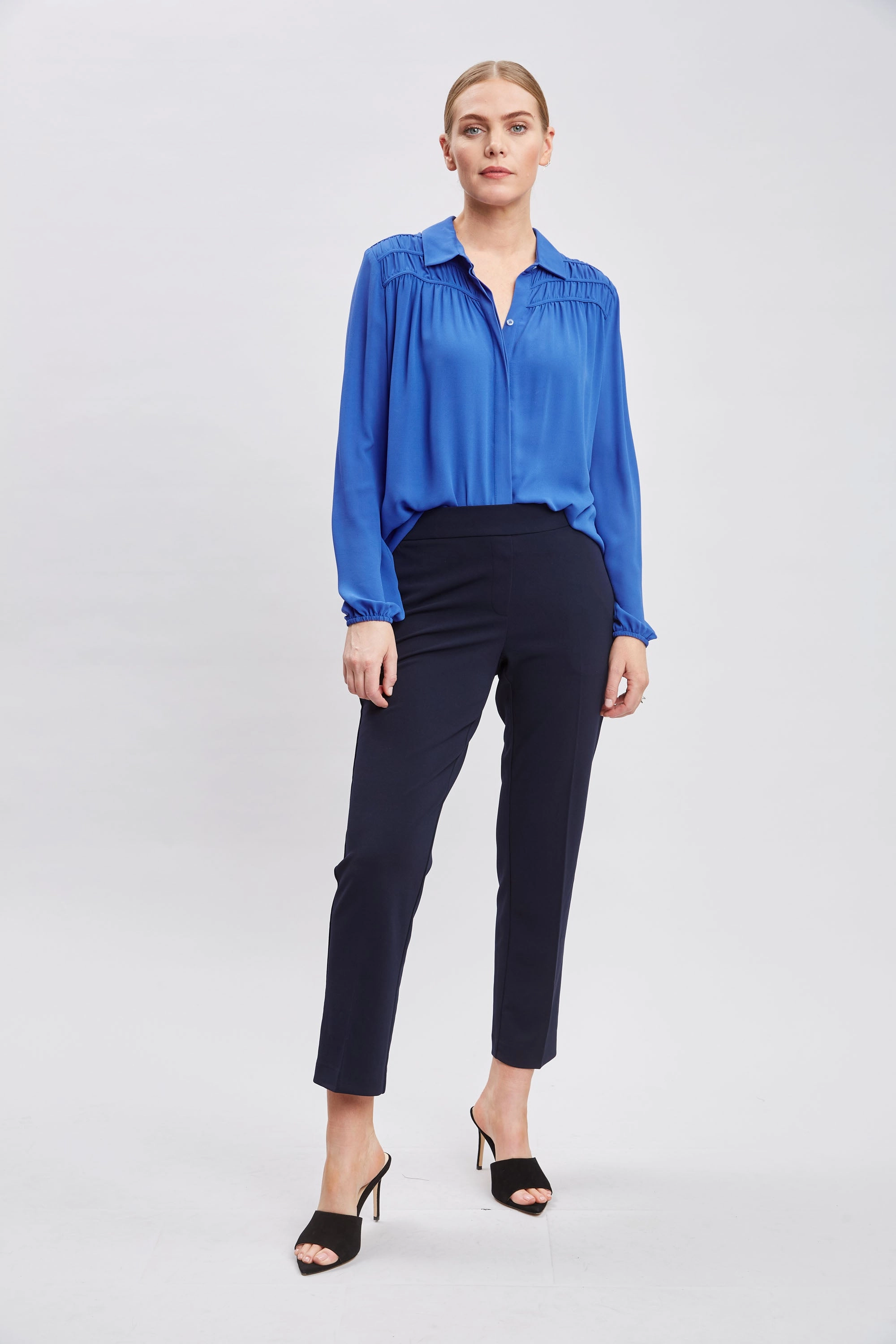 T-Tahari Shirred Button Down Shirt