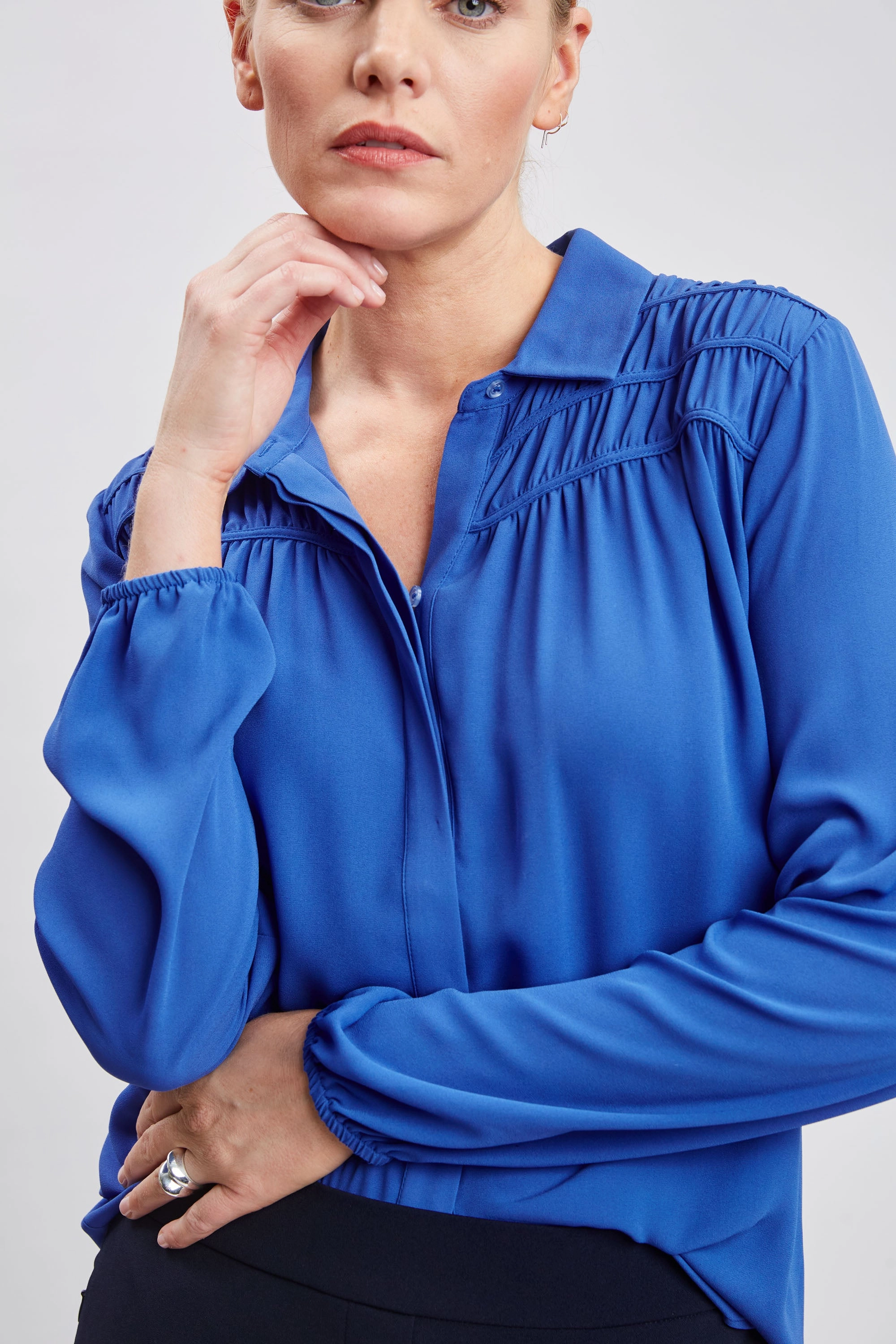T-Tahari Shirred Button Down Shirt