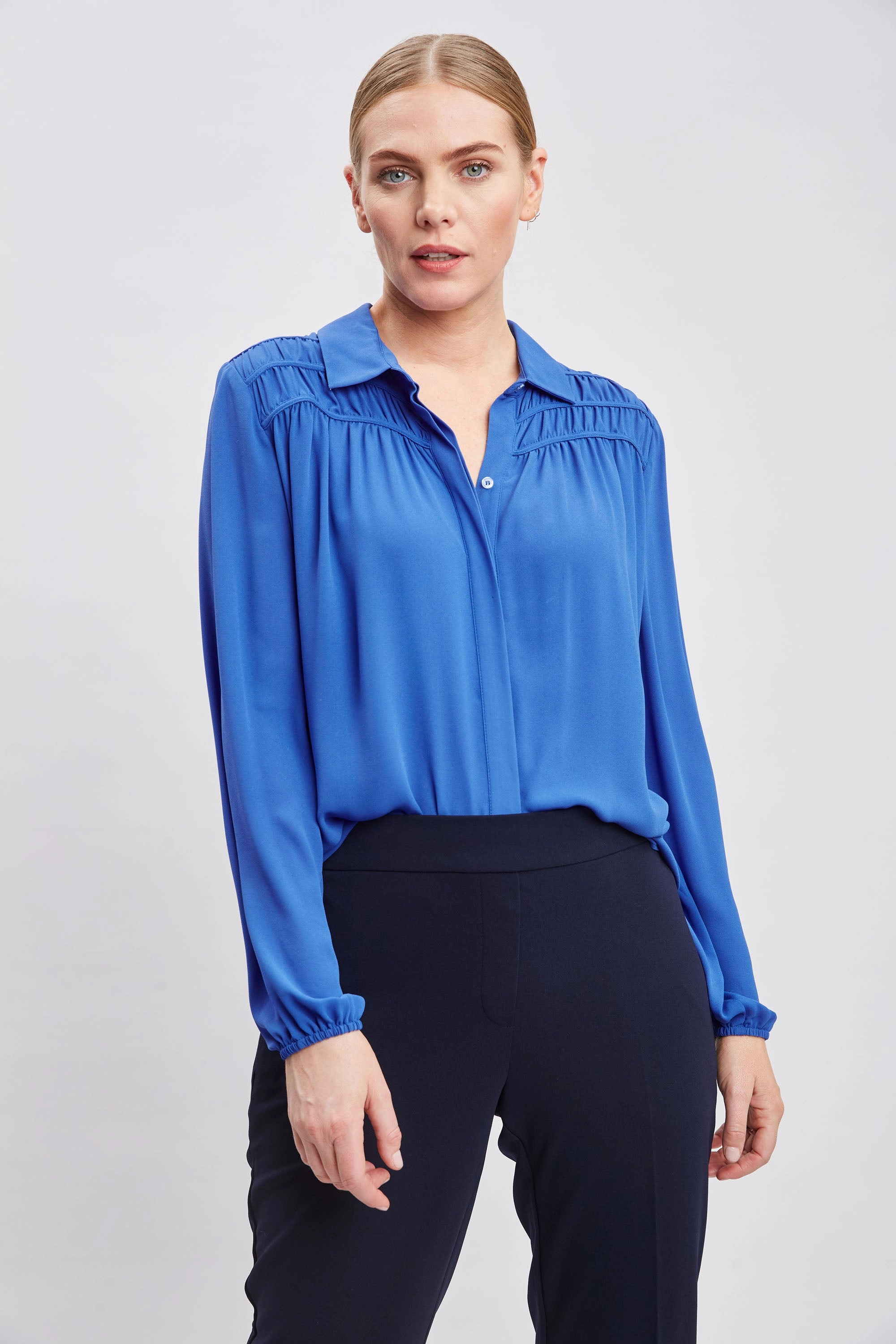 T-Tahari Shirred Button Down Shirt