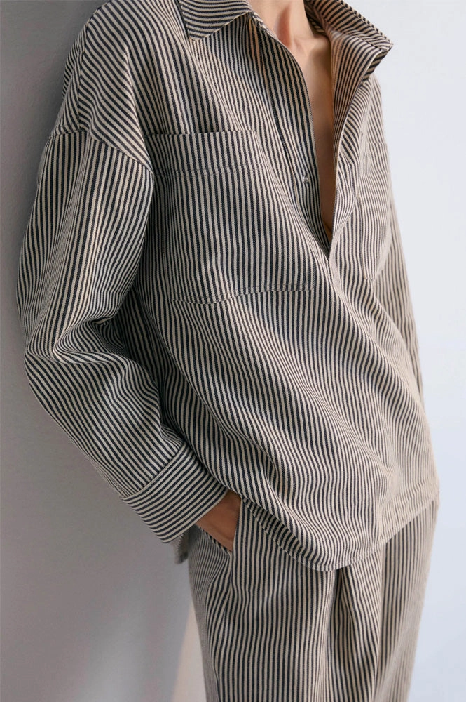 The New Society Pergamo Navy Stripe Shirt