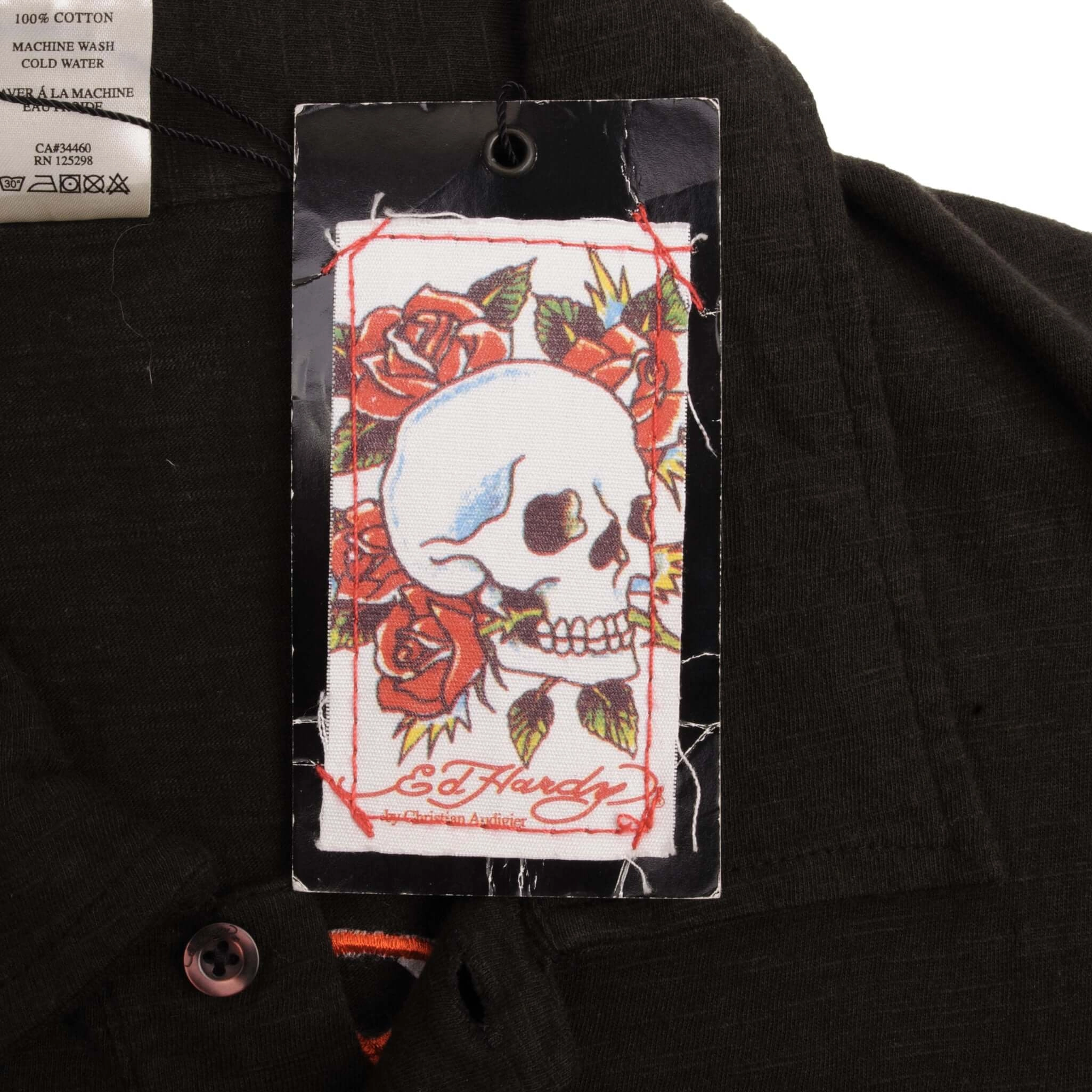 VINTAGE ED HARDY DRAGON EMBROIDERED POLO SHIRT 2000S SIZE XL DEADSTOCK