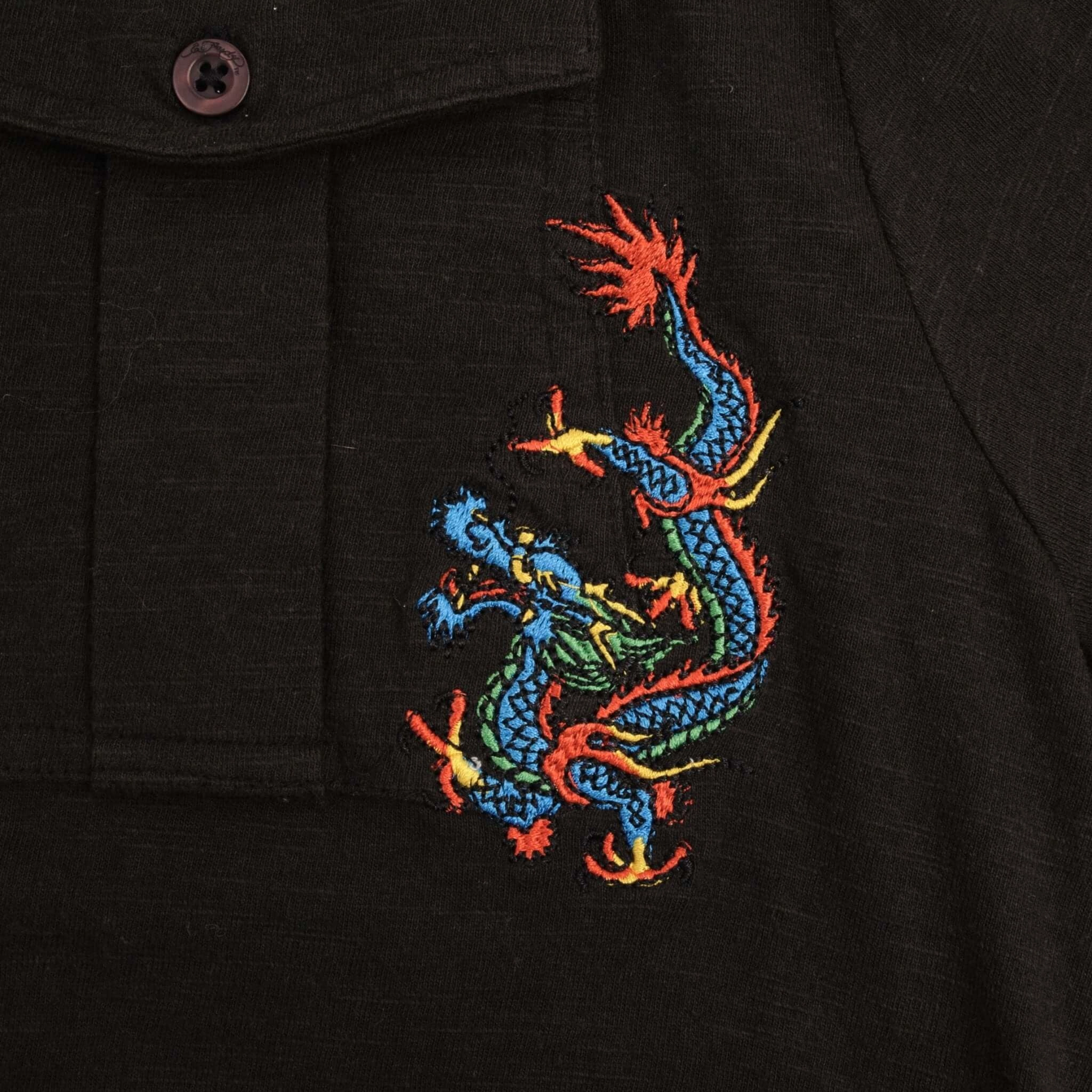 VINTAGE ED HARDY DRAGON EMBROIDERED POLO SHIRT 2000S SIZE XL DEADSTOCK