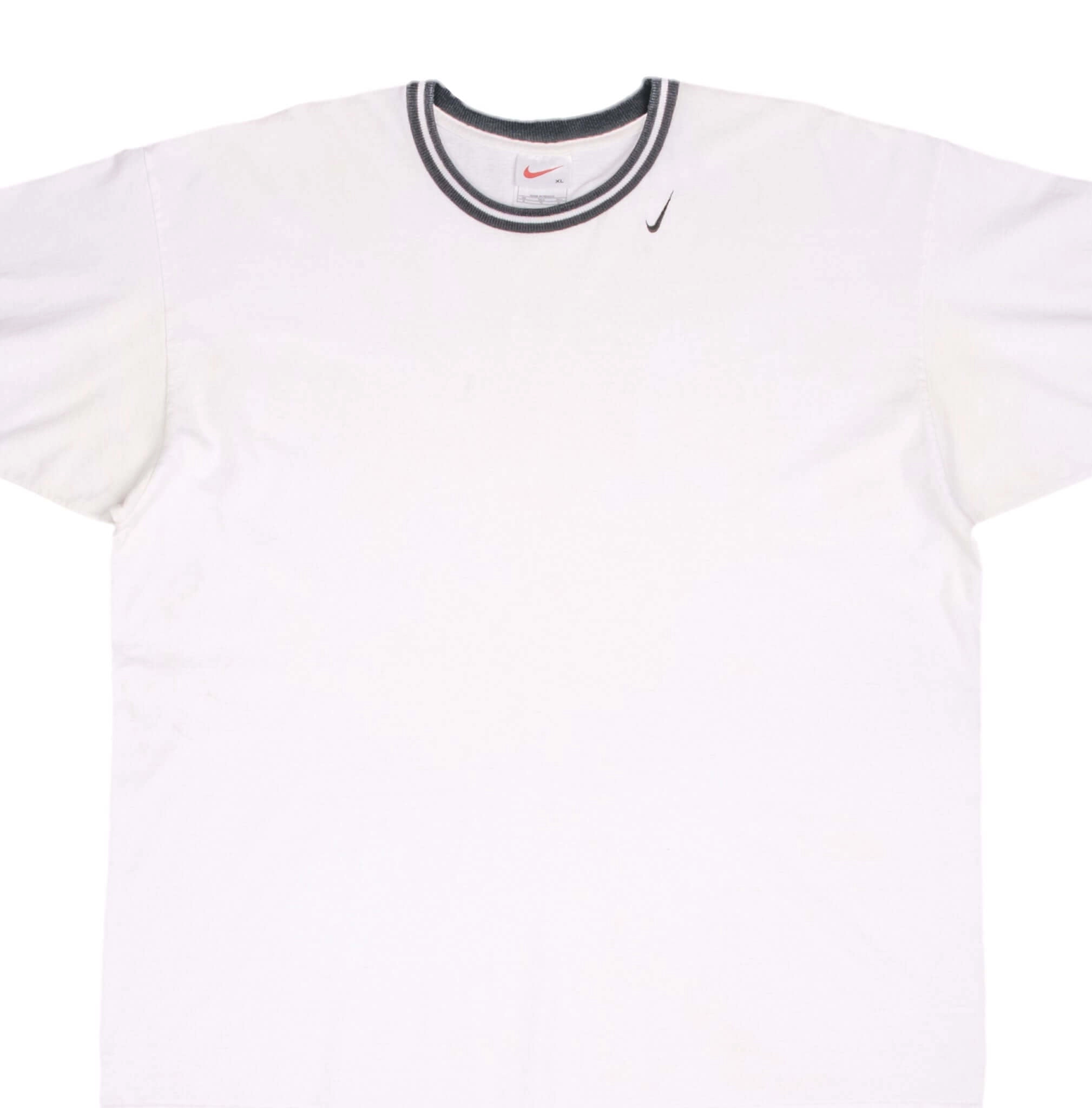 VINTAGE NIKE CLASSIC NECK SWOOSH WHITE TEE SHIRT 1990S SIZE XL