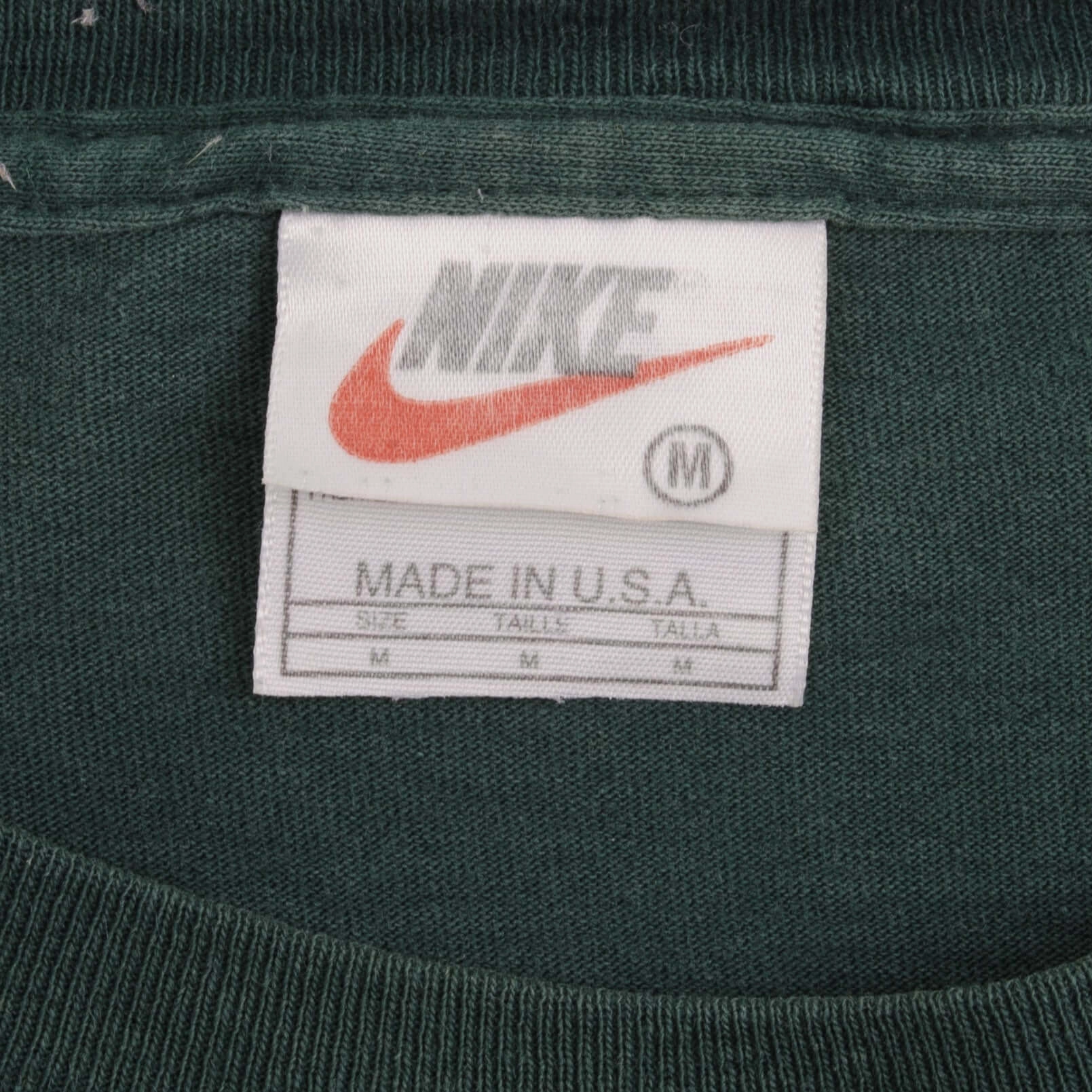 VINTAGE NIKE CLASSIC SWOOSH GREEN TEE SHIRT LATE 1990S MEDIUM MADE IN USA