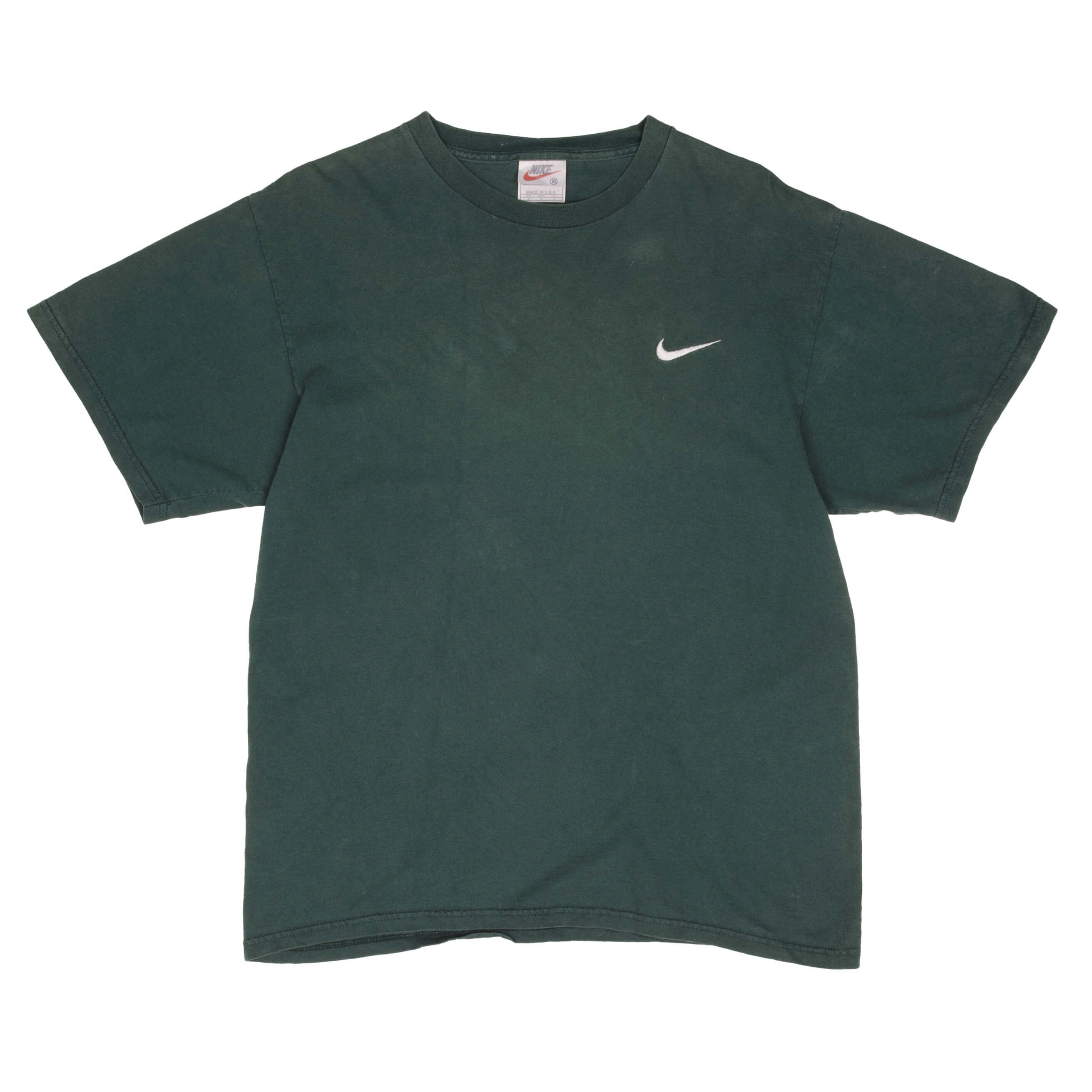 VINTAGE NIKE CLASSIC SWOOSH GREEN TEE SHIRT LATE 1990S MEDIUM MADE IN USA