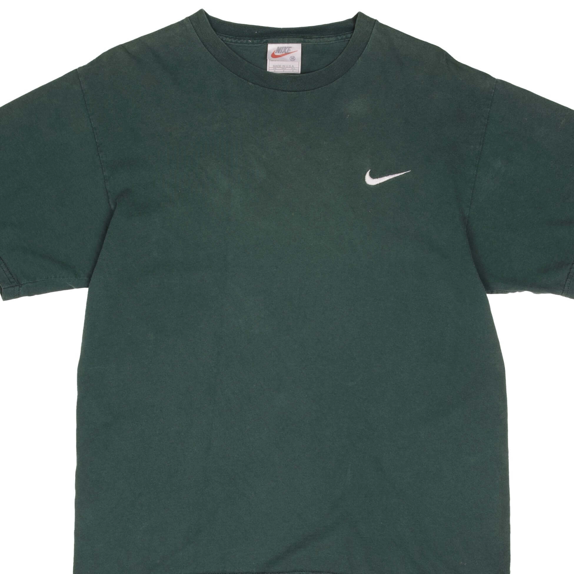 VINTAGE NIKE CLASSIC SWOOSH GREEN TEE SHIRT LATE 1990S MEDIUM MADE IN USA