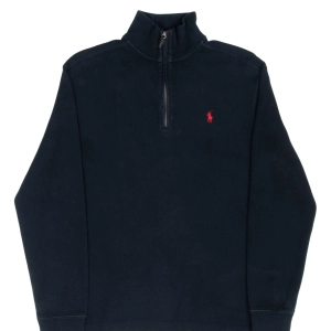 VINTAGE POLO RALPH LAUREN BLACK QUARTER 1/4 ZIP SWEATER 1990S MEDIUM