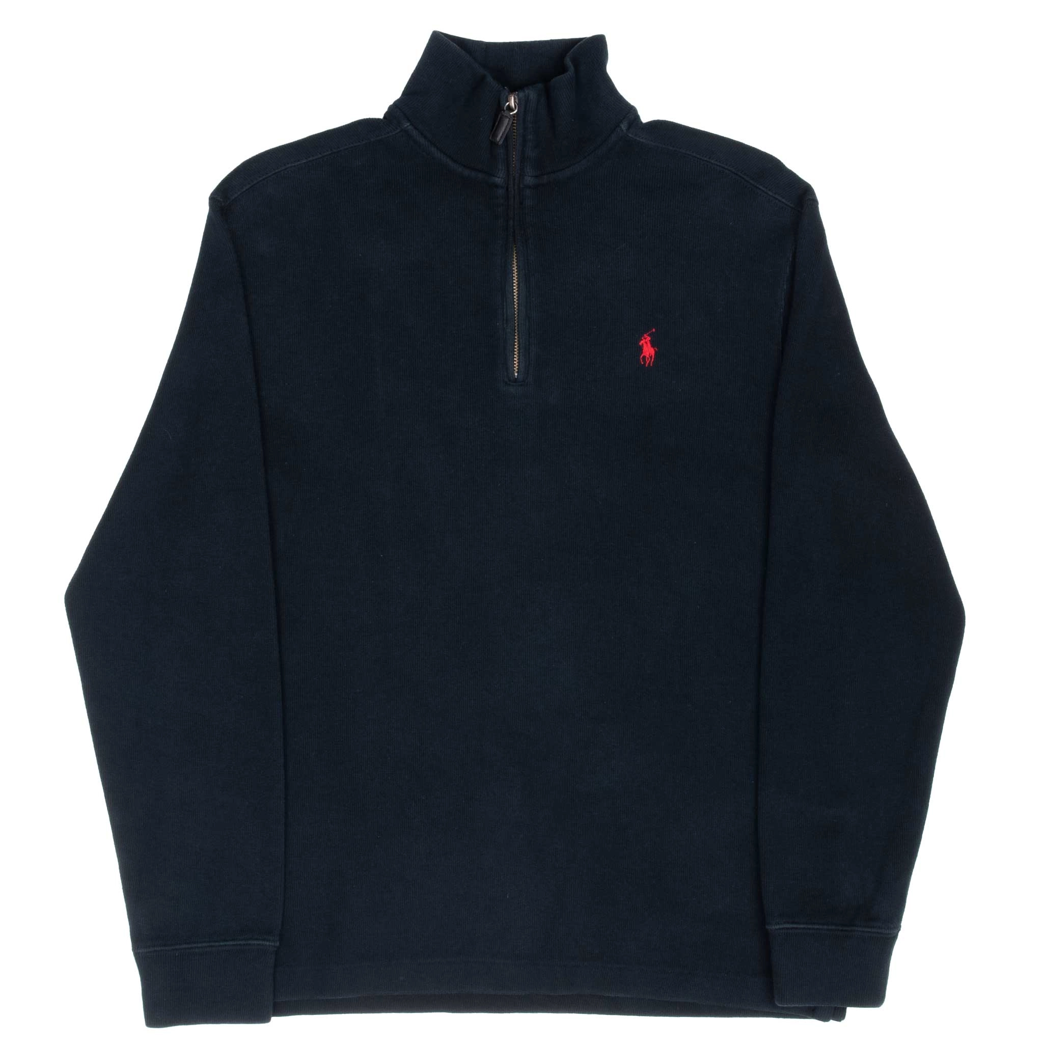 VINTAGE POLO RALPH LAUREN BLACK QUARTER 1/4 ZIP SWEATER 1990S MEDIUM