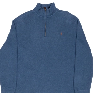 VINTAGE POLO RALPH LAUREN BLUE QUARTER 1/4 ZIP SWEATER 1990S XL