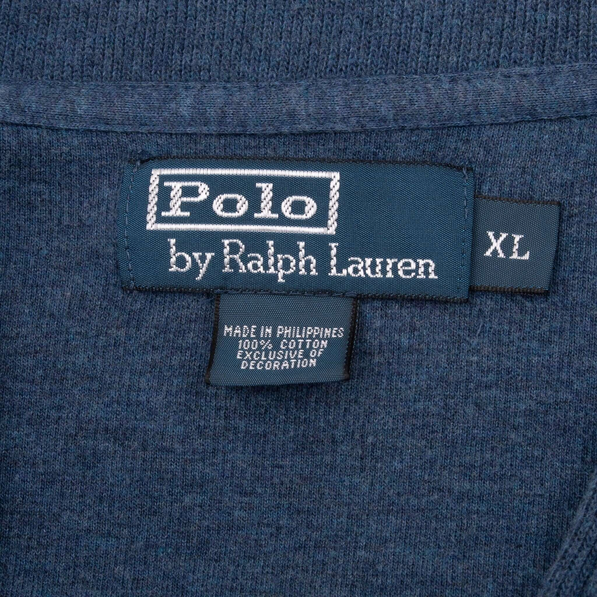 VINTAGE POLO RALPH LAUREN BLUE QUARTER 1/4 ZIP SWEATER 1990S XL